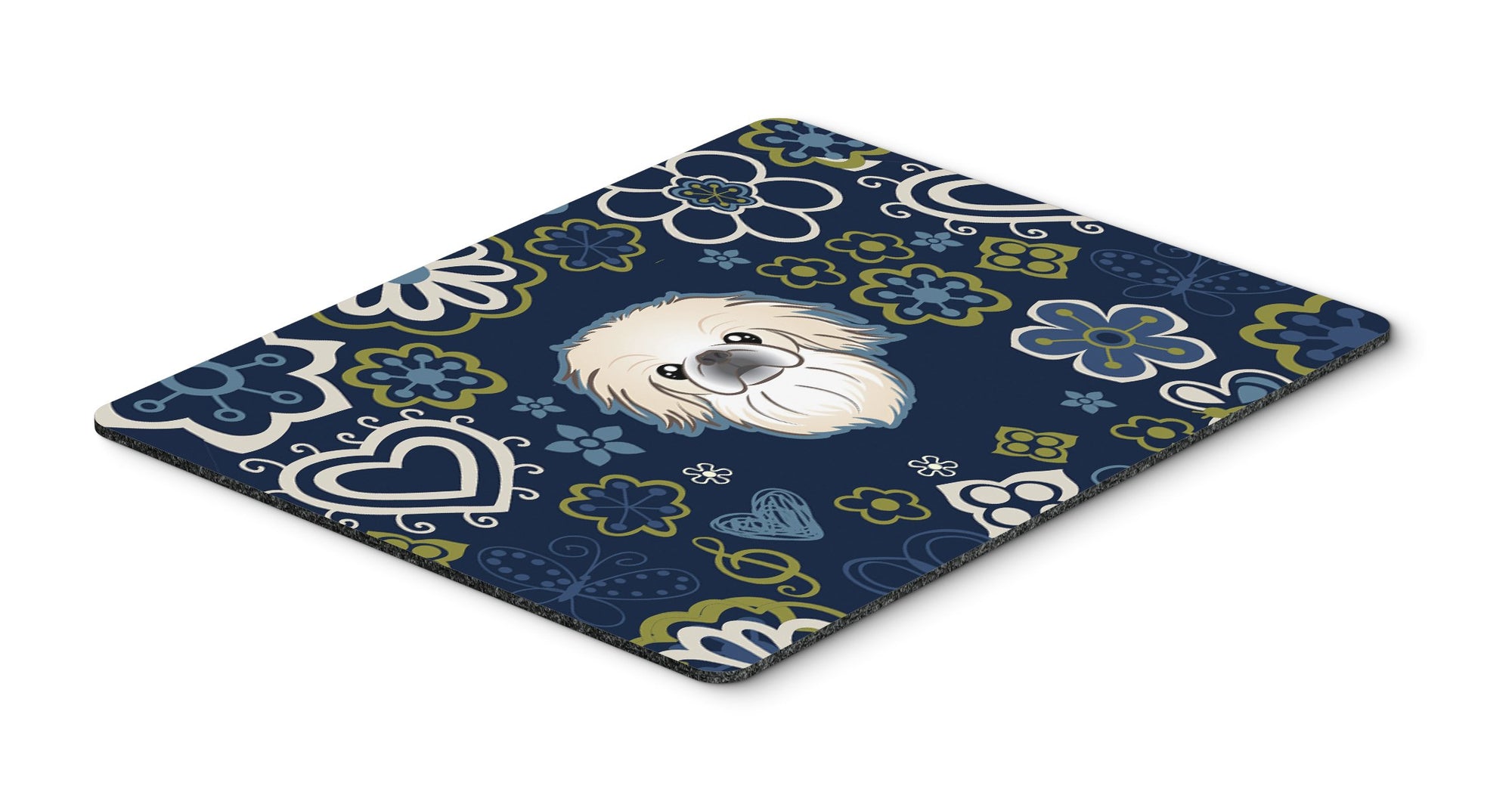 Blue Flowers Pekingese Mouse Pad, Hot Pad or Trivet by Caroline's Treasures