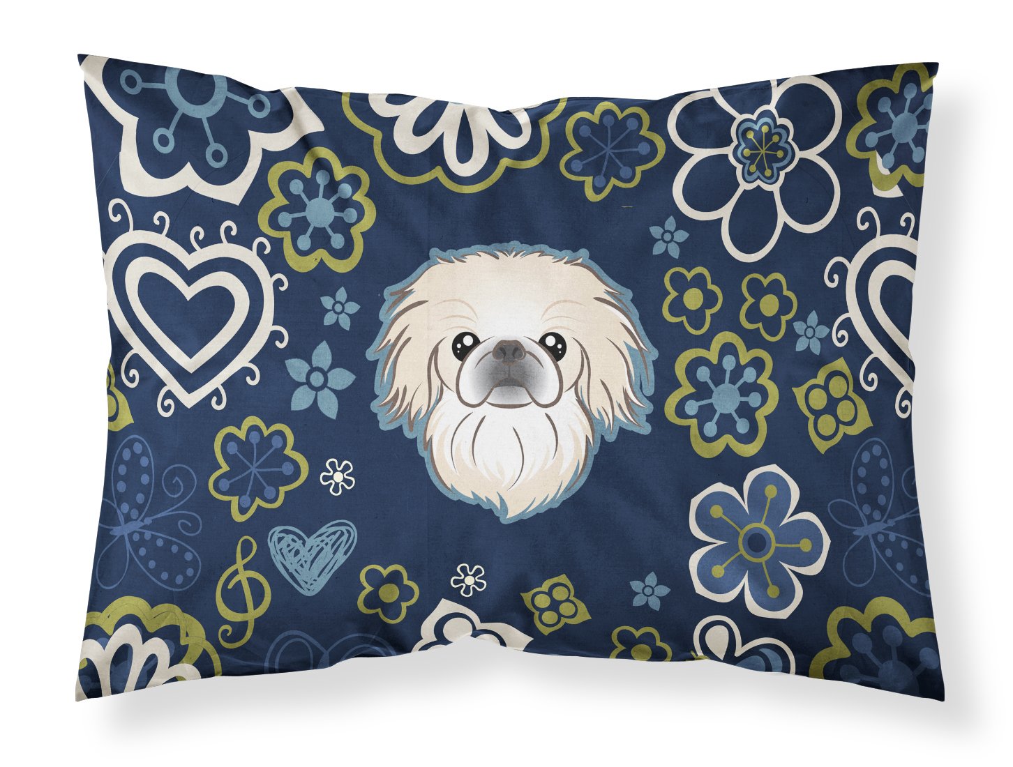 Blue Flowers Pekingese Fabric Standard Pillowcase BB5072PILLOWCASE by Caroline's Treasures