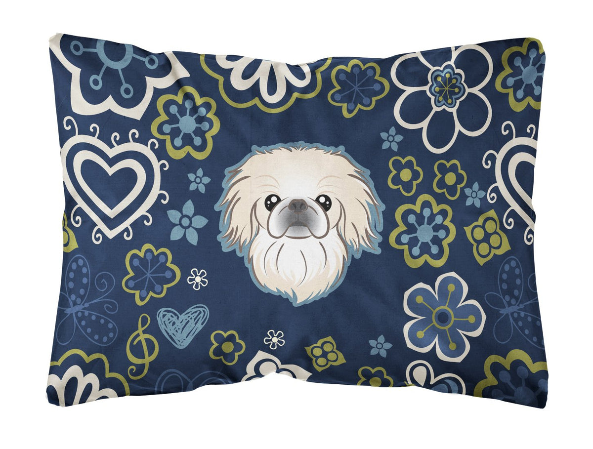 Blue Flowers Pekingese Canvas Fabric Decorative Pillow BB5072PW1216 by Caroline&#39;s Treasures