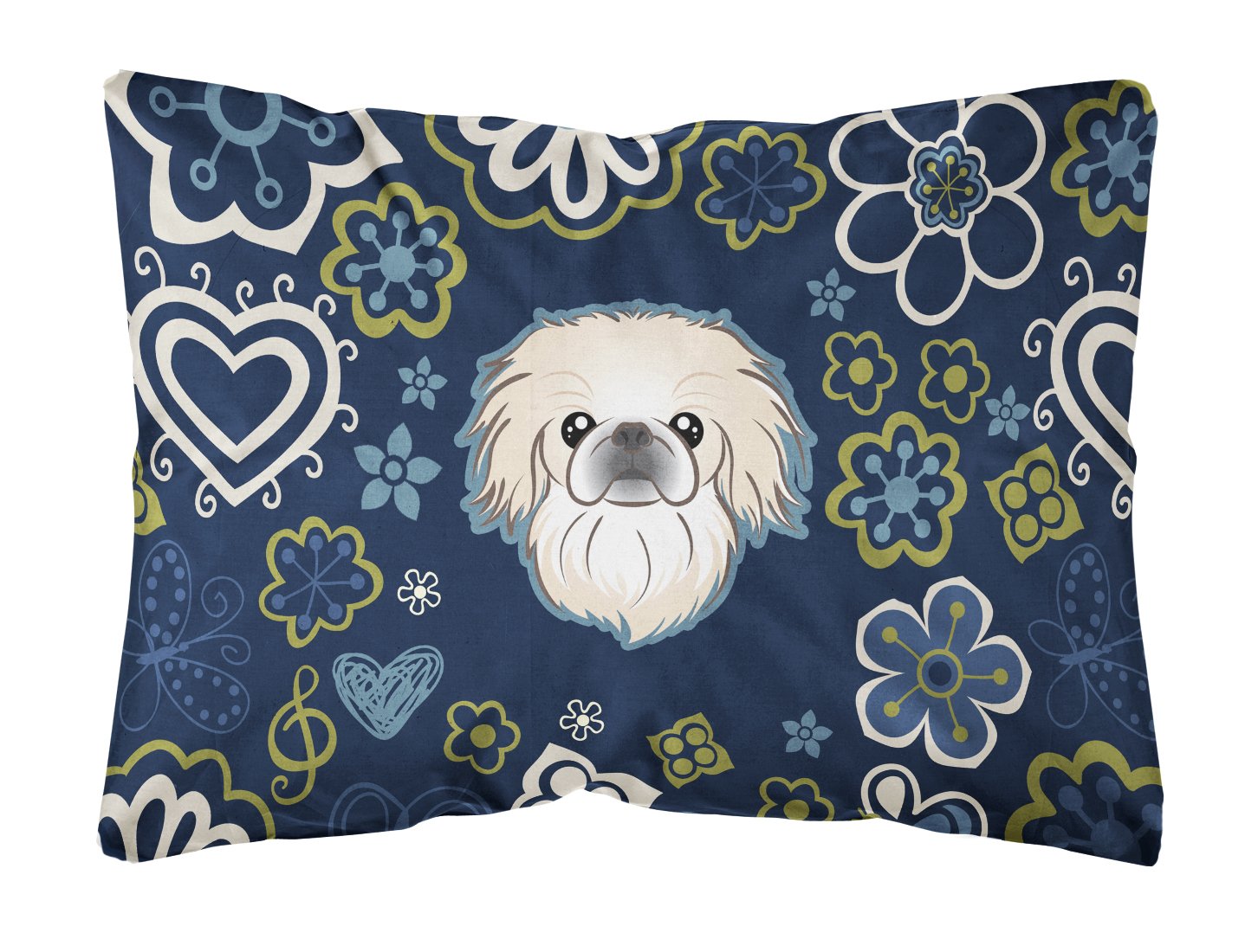 Blue Flowers Pekingese Canvas Fabric Decorative Pillow BB5072PW1216 by Caroline's Treasures