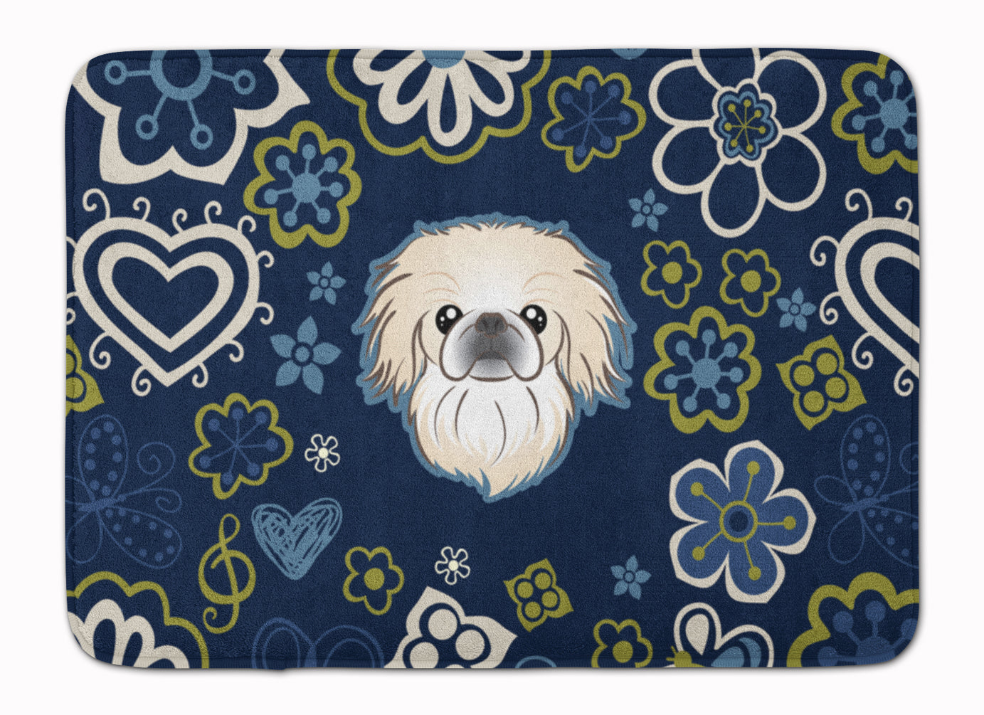 Blue Flowers Pekingese Machine Washable Memory Foam Mat BB5072RUG - the-store.com