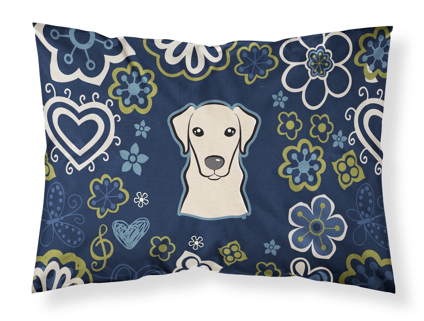 Blue Flowers Yellow Labrador Fabric Standard Pillowcase BB5073PILLOWCASE by Caroline's Treasures