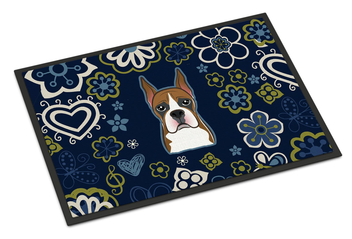 Blue Flowers Boxer Indoor or Outdoor Mat 24x36 BB5074JMAT by Caroline&#39;s Treasures