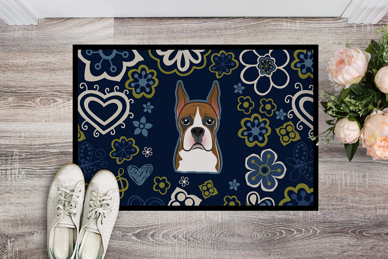 Blue Flowers Boxer Indoor or Outdoor Mat 18x27 BB5074MAT - the-store.com