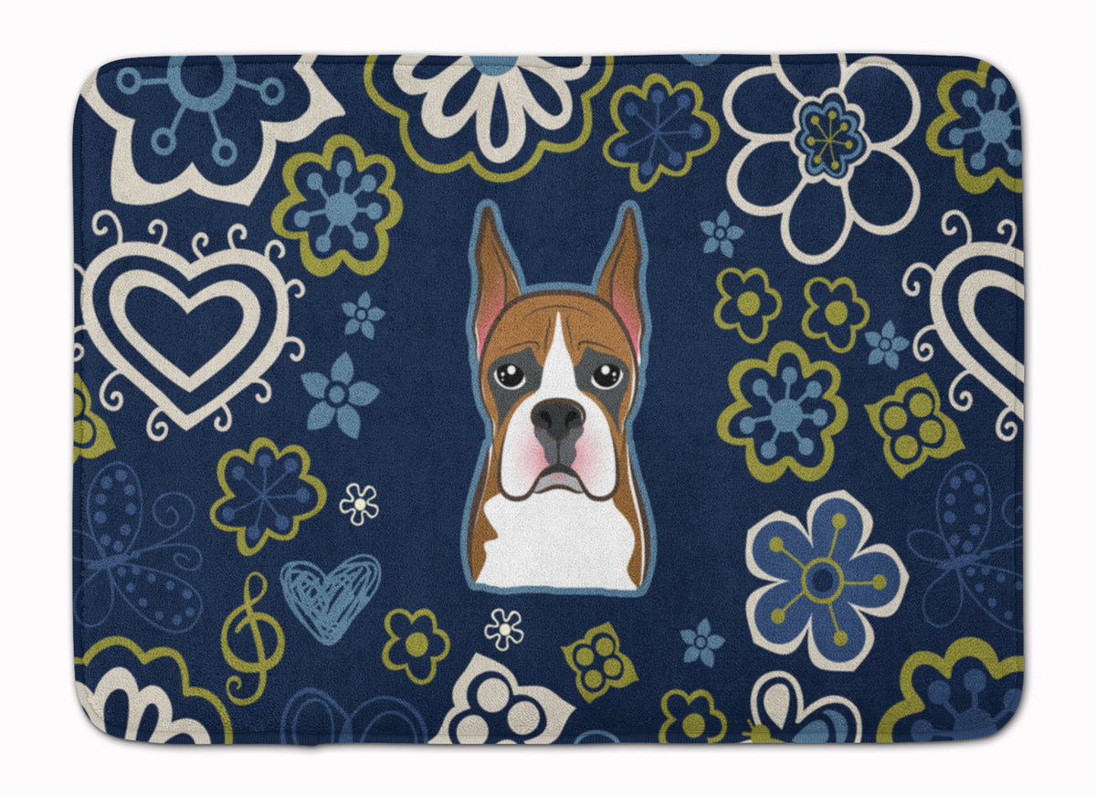 Blue Flowers Boxer Machine Washable Memory Foam Mat BB5074RUG - the-store.com