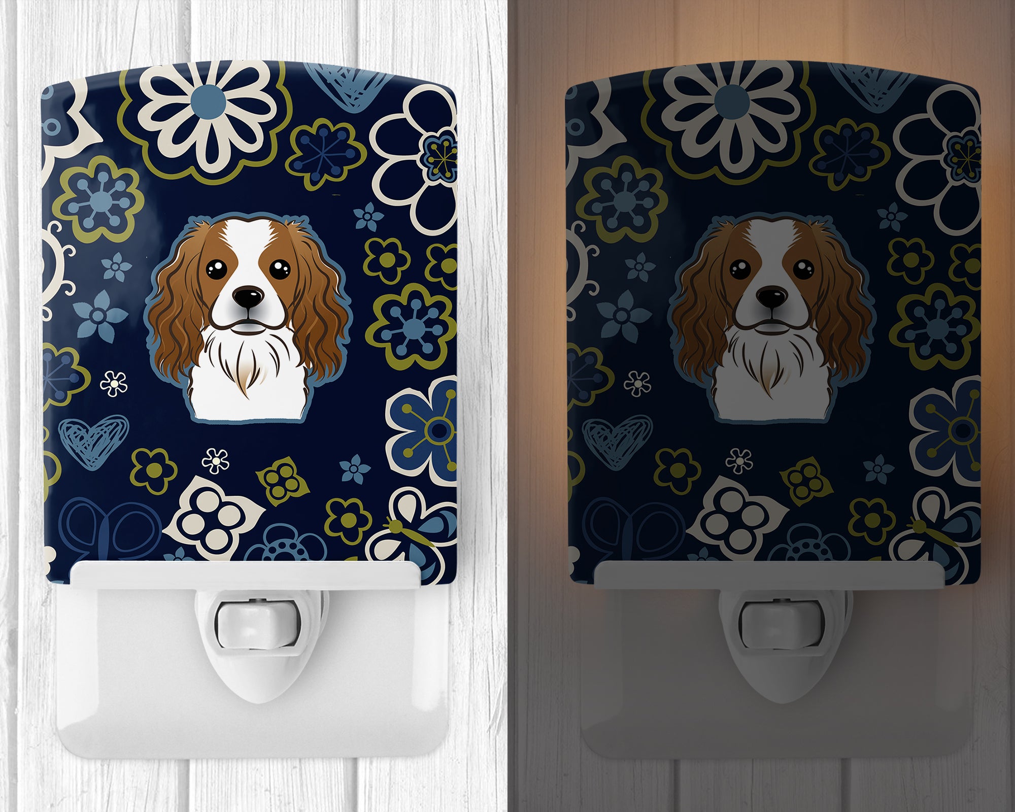 Blue Flowers Cavalier Spaniel Ceramic Night Light BB5075CNL - the-store.com