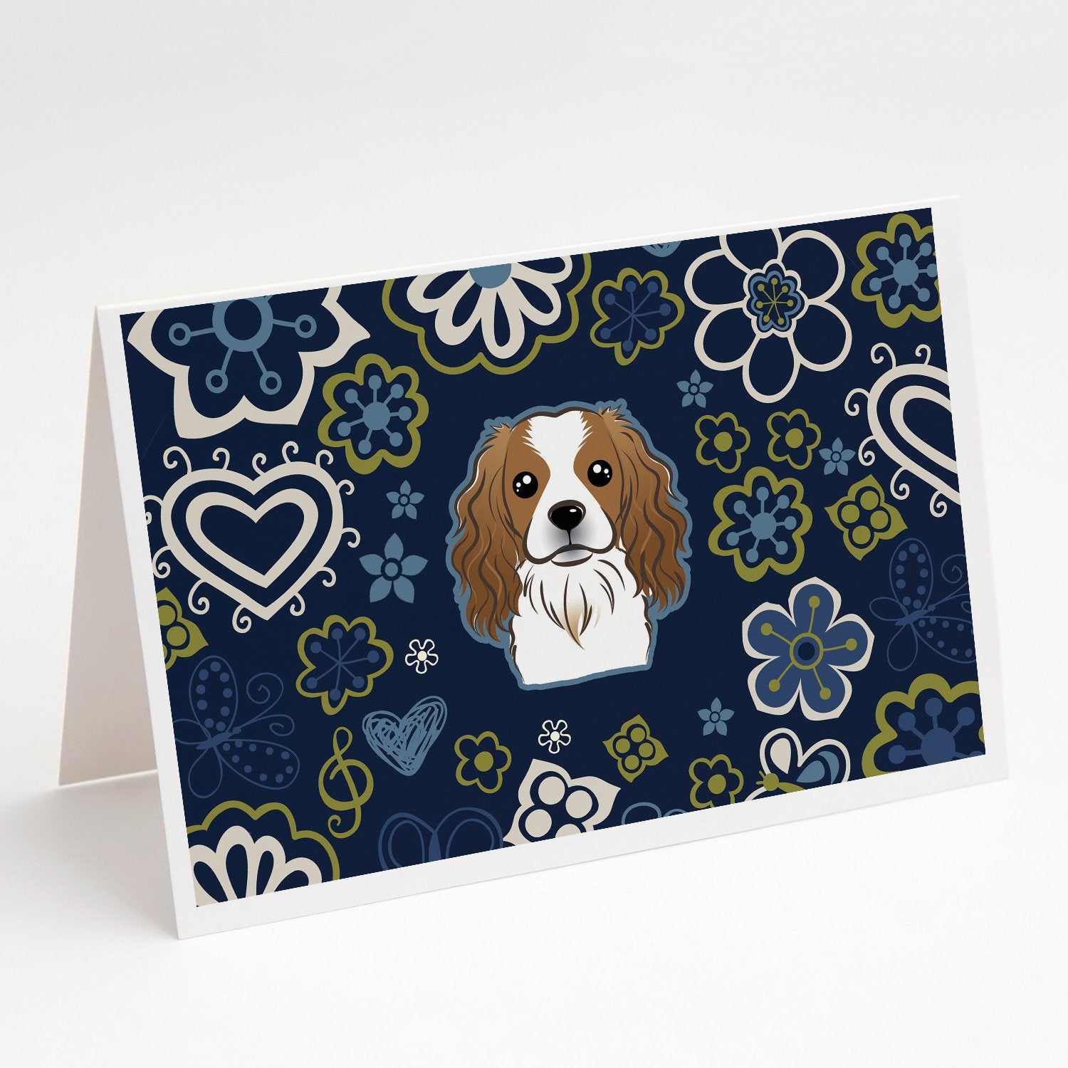 Buy this Blue Flowers Cavalier Spaniel Greeting Cards and Envelopes Pack of 8