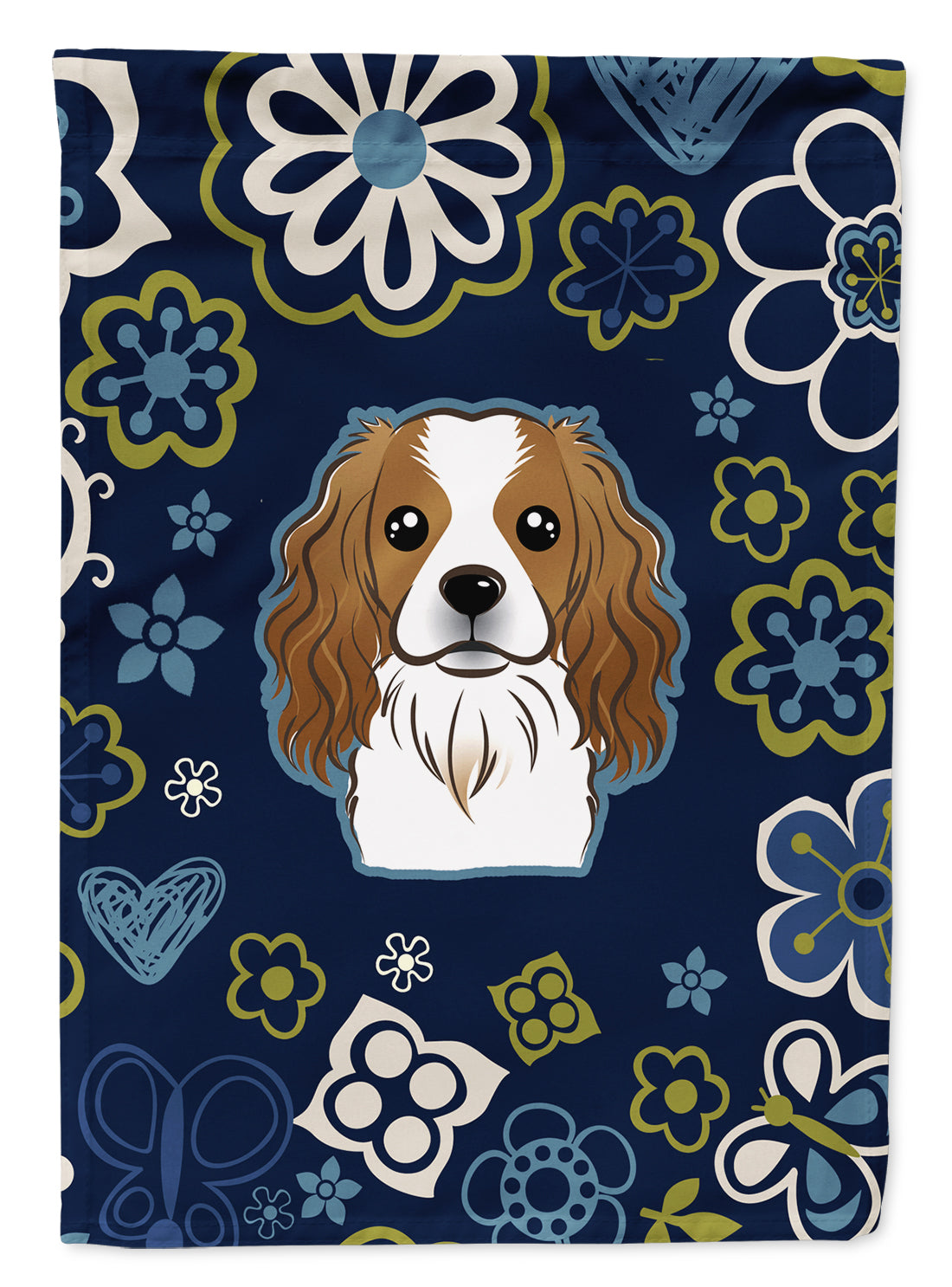 Blue Flowers Cavalier Spaniel Flag Garden Size BB5075GF  the-store.com.