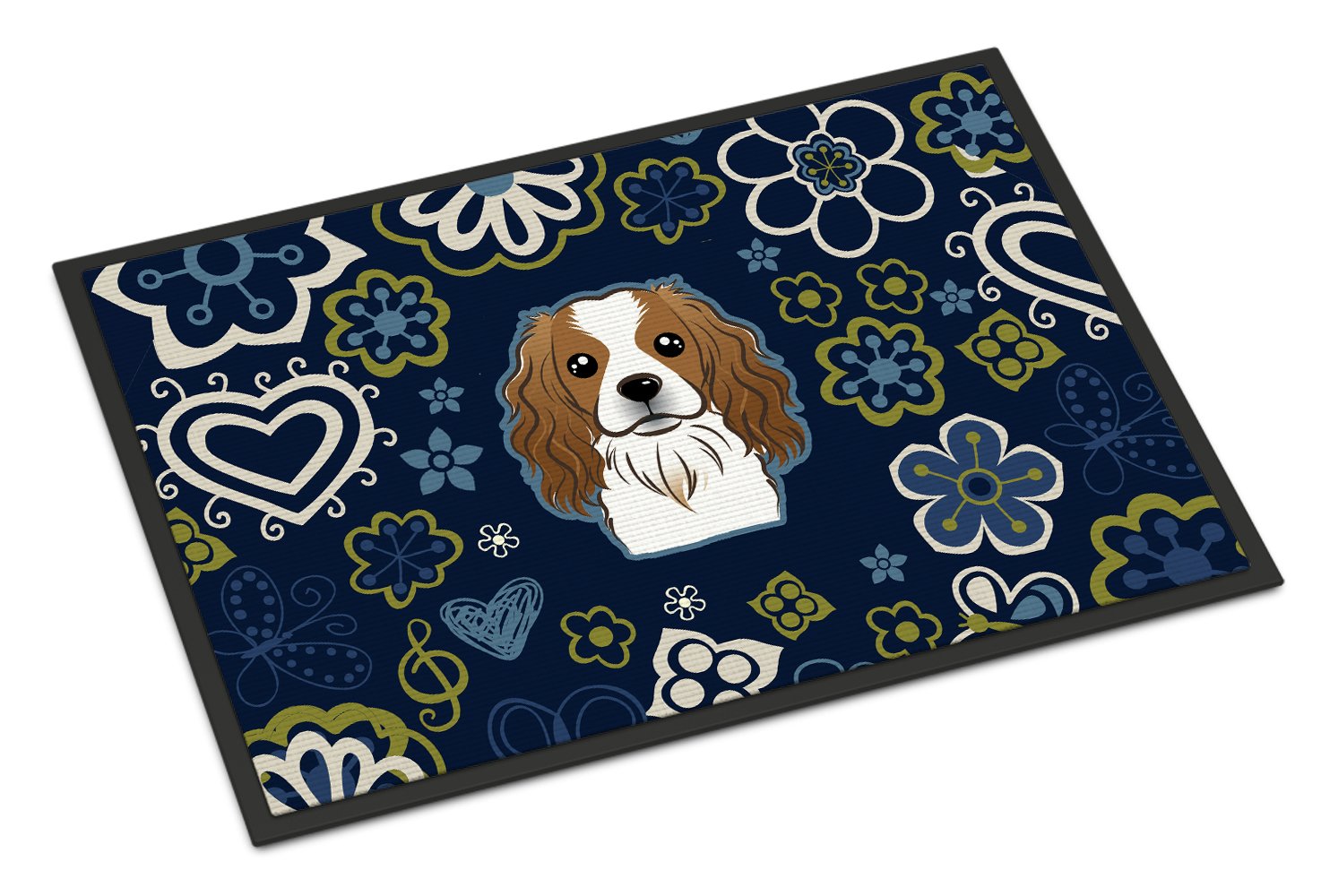 Blue Flowers Cavalier Spaniel Indoor or Outdoor Mat 24x36 BB5075JMAT by Caroline's Treasures