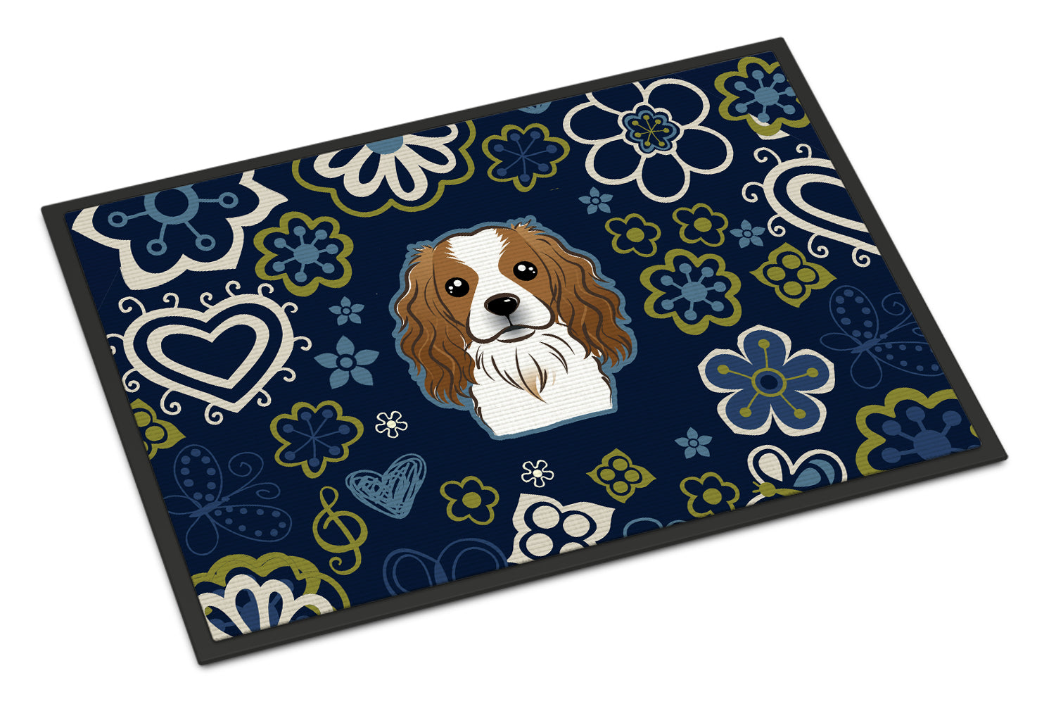 Blue Flowers Cavalier Spaniel Indoor or Outdoor Mat 18x27 BB5075MAT - the-store.com