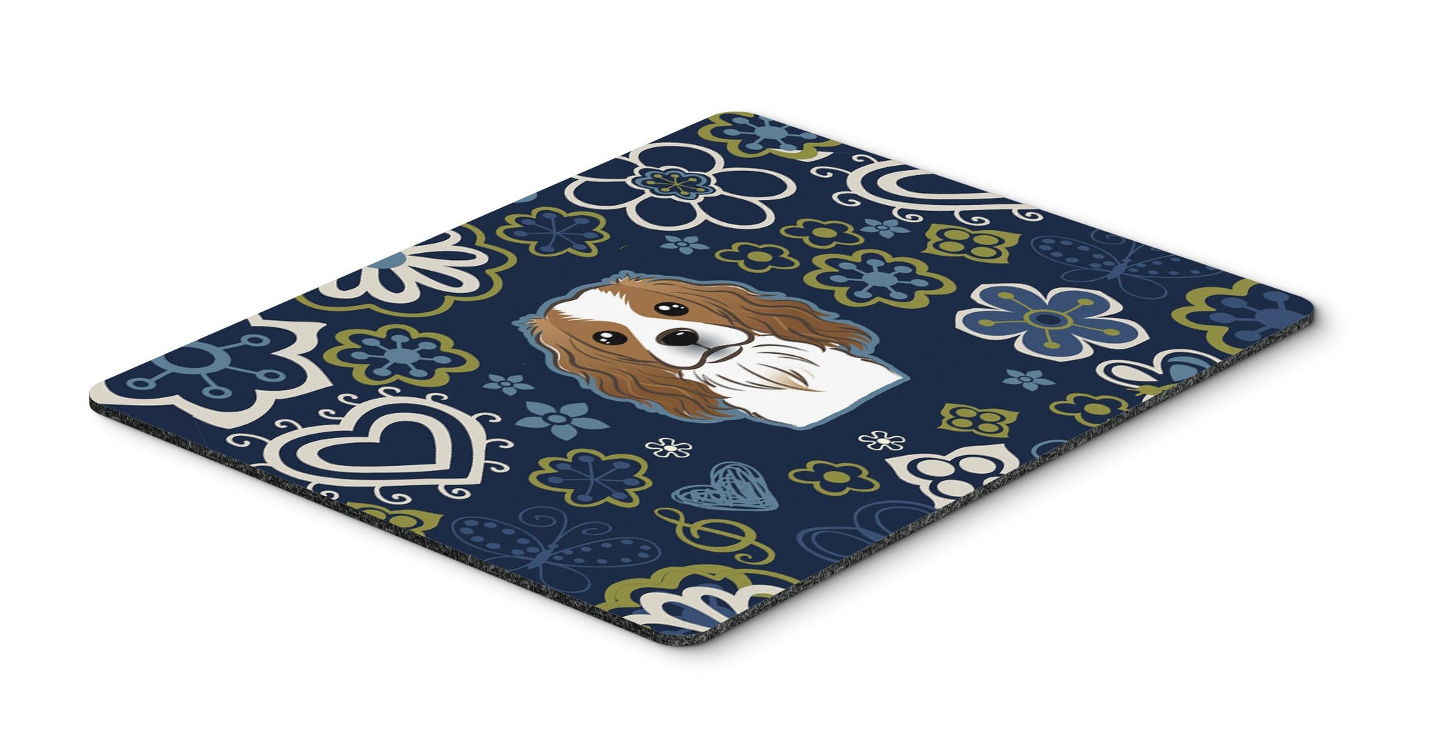 Blue Flowers Cavalier Spaniel Mouse Pad, Hot Pad or Trivet by Caroline's Treasures