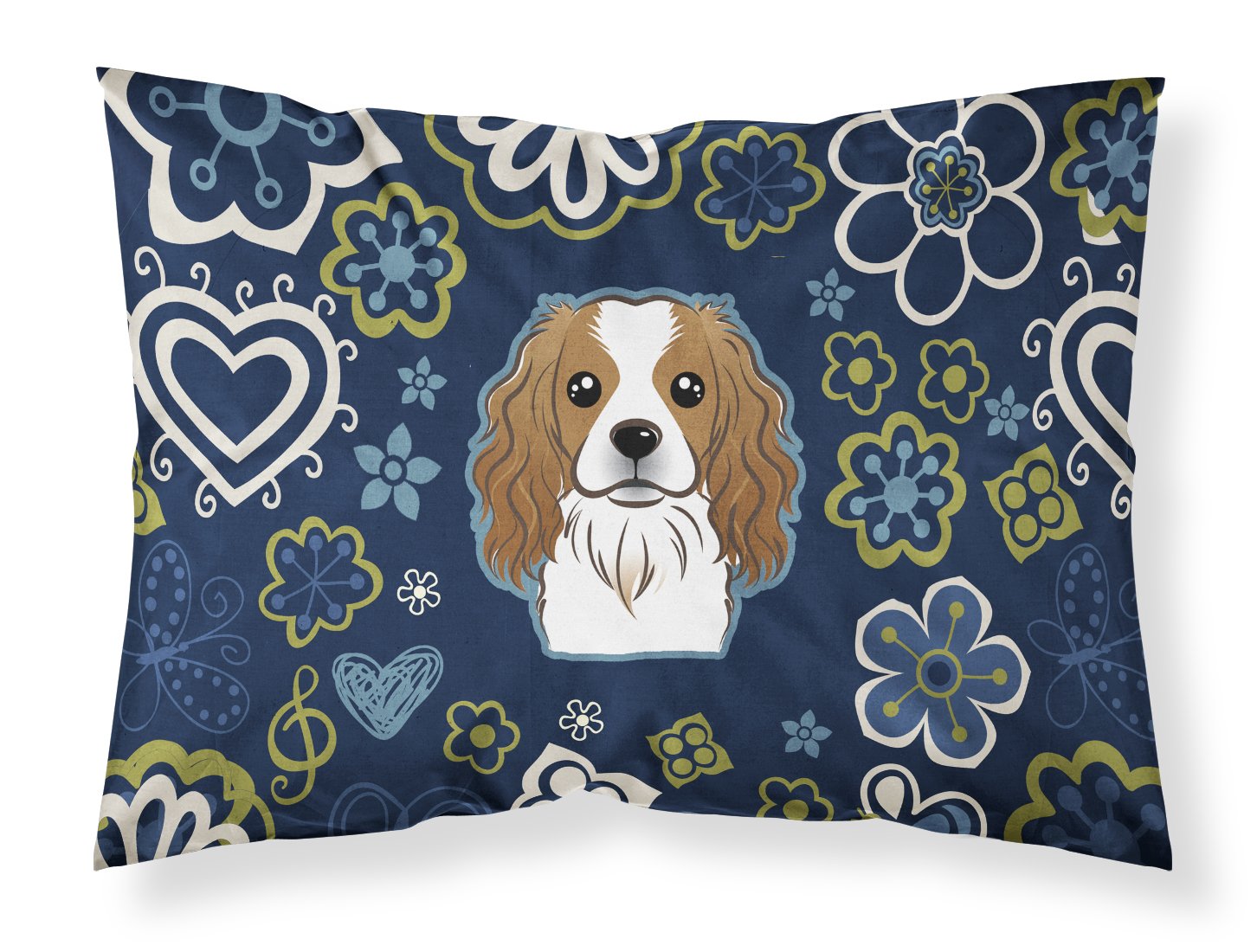 Blue Flowers Cavalier Spaniel Fabric Standard Pillowcase BB5075PILLOWCASE by Caroline's Treasures