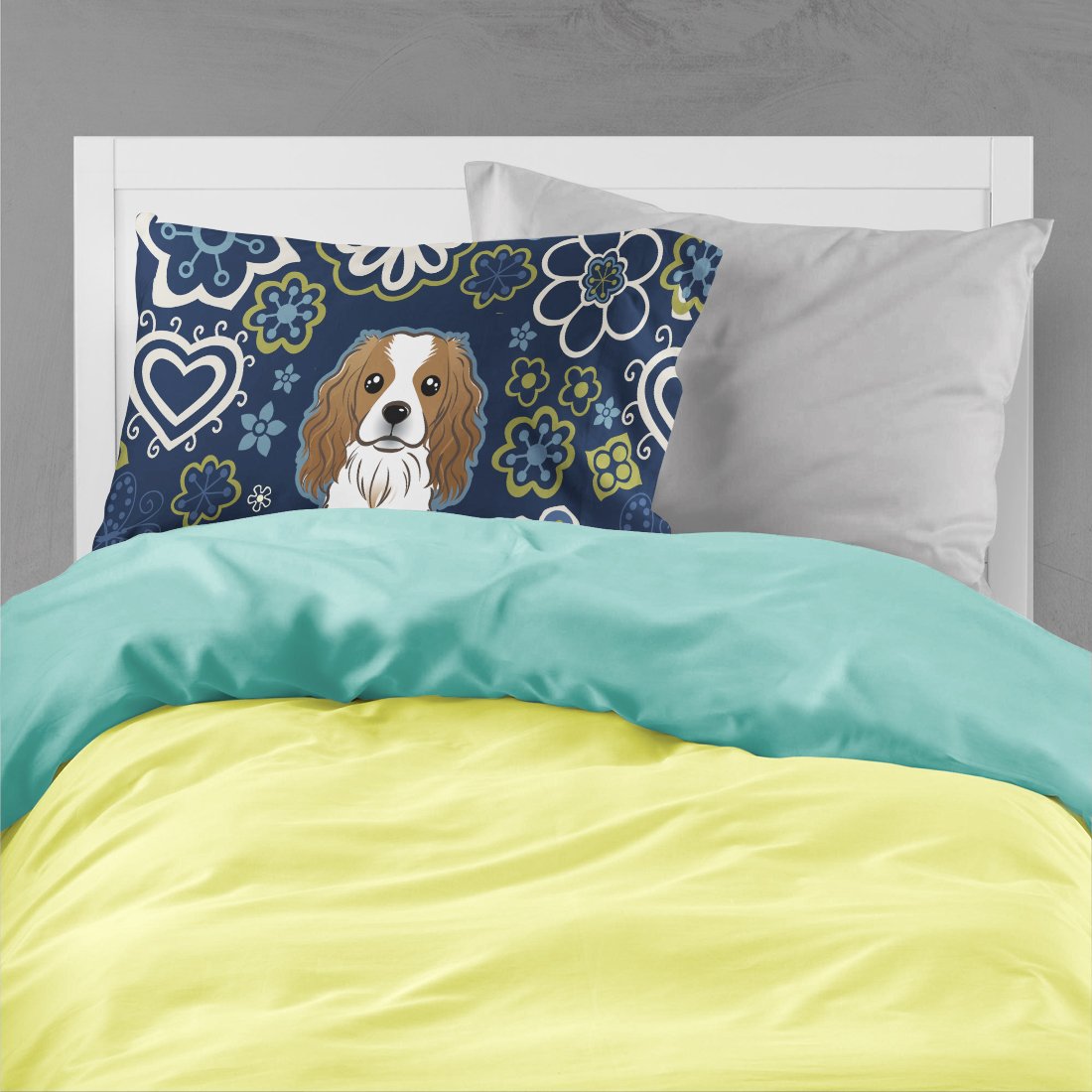 Blue Flowers Cavalier Spaniel Fabric Standard Pillowcase BB5075PILLOWCASE by Caroline's Treasures