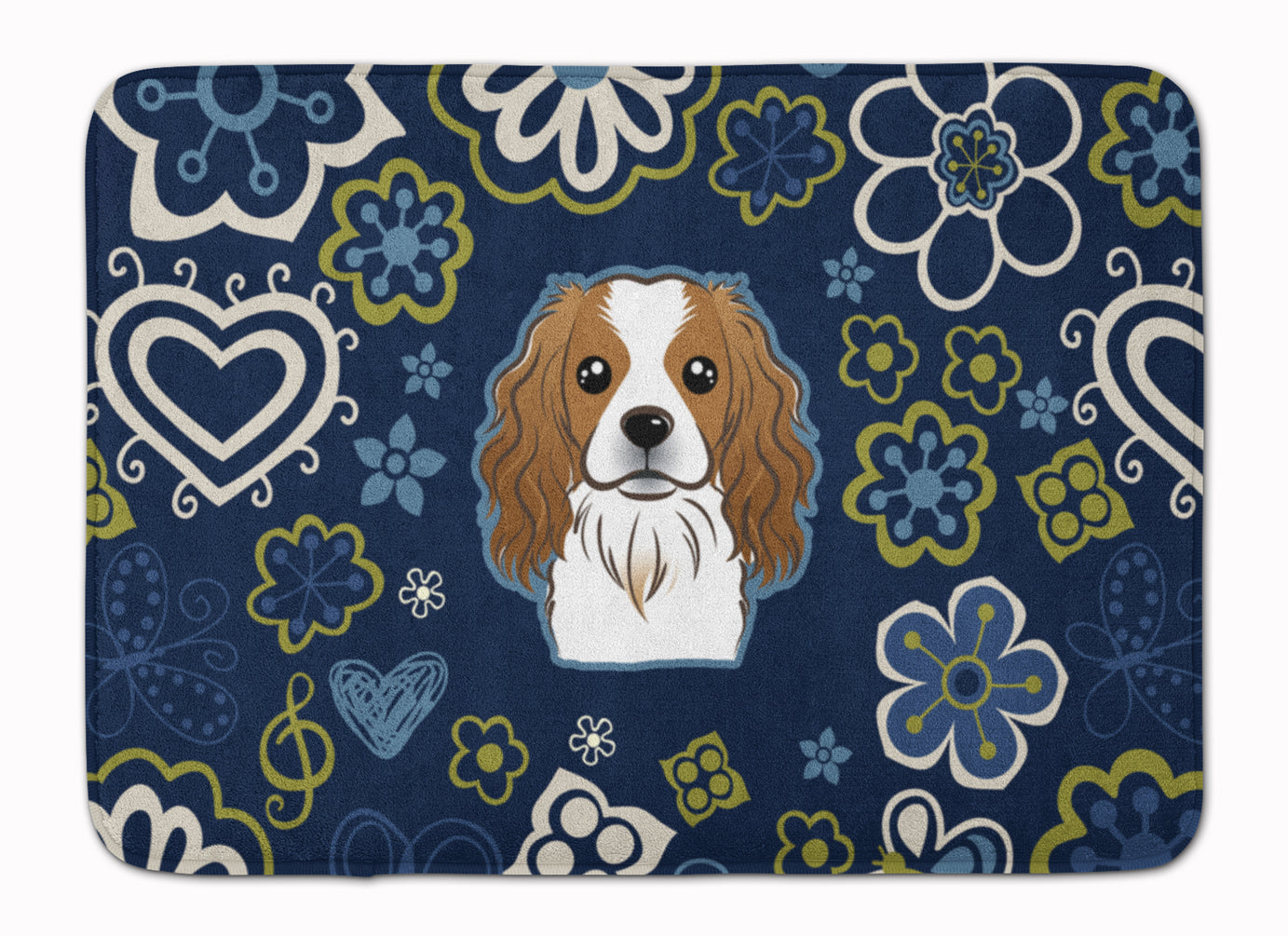 Blue Flowers Cavalier Spaniel Machine Washable Memory Foam Mat BB5075RUG - the-store.com