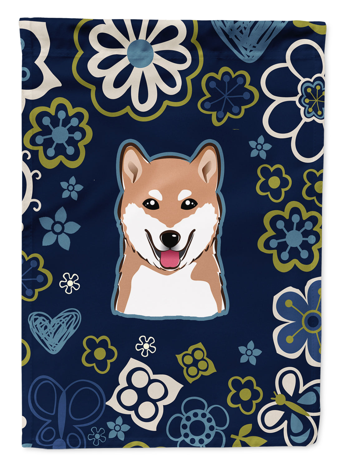 Blue Flowers Shiba Inu Flag Garden Size BB5076GF  the-store.com.