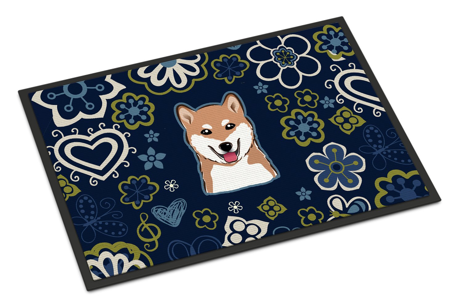 Blue Flowers Shiba Inu Indoor or Outdoor Mat 24x36 BB5076JMAT by Caroline's Treasures