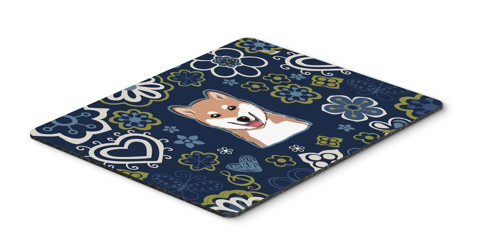 Blue Flowers Shiba Inu Mouse Pad, Hot Pad or Trivet BB5076MP by Caroline's Treasures