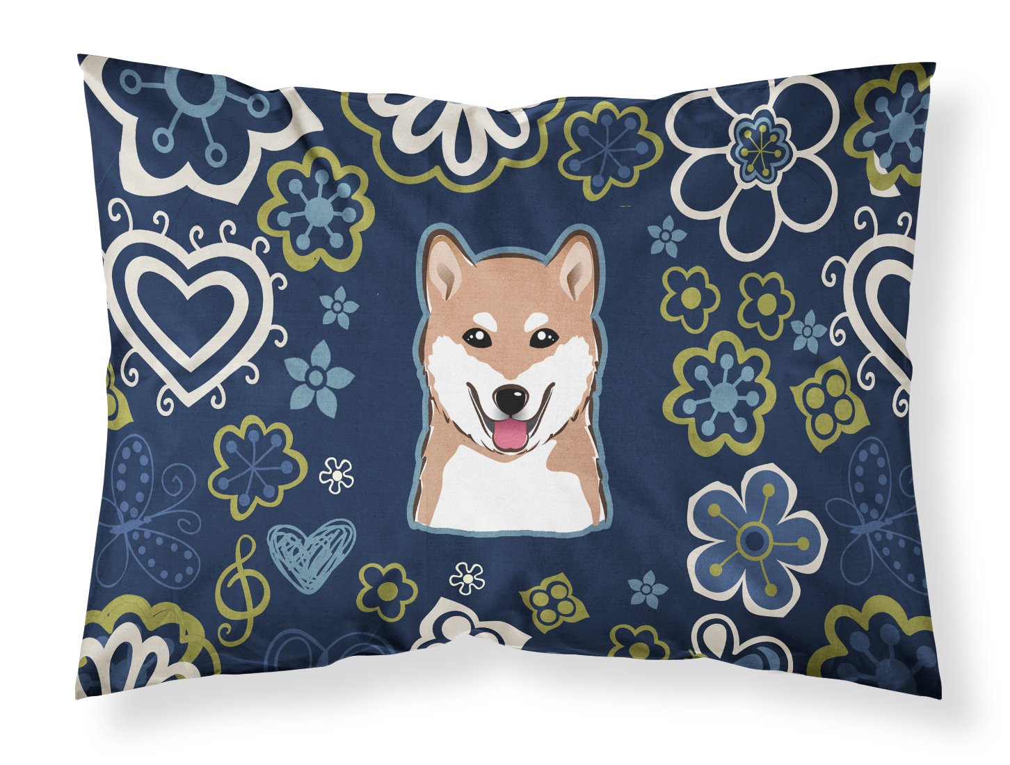 Blue Flowers Shiba Inu Fabric Standard Pillowcase BB5076PILLOWCASE by Caroline's Treasures