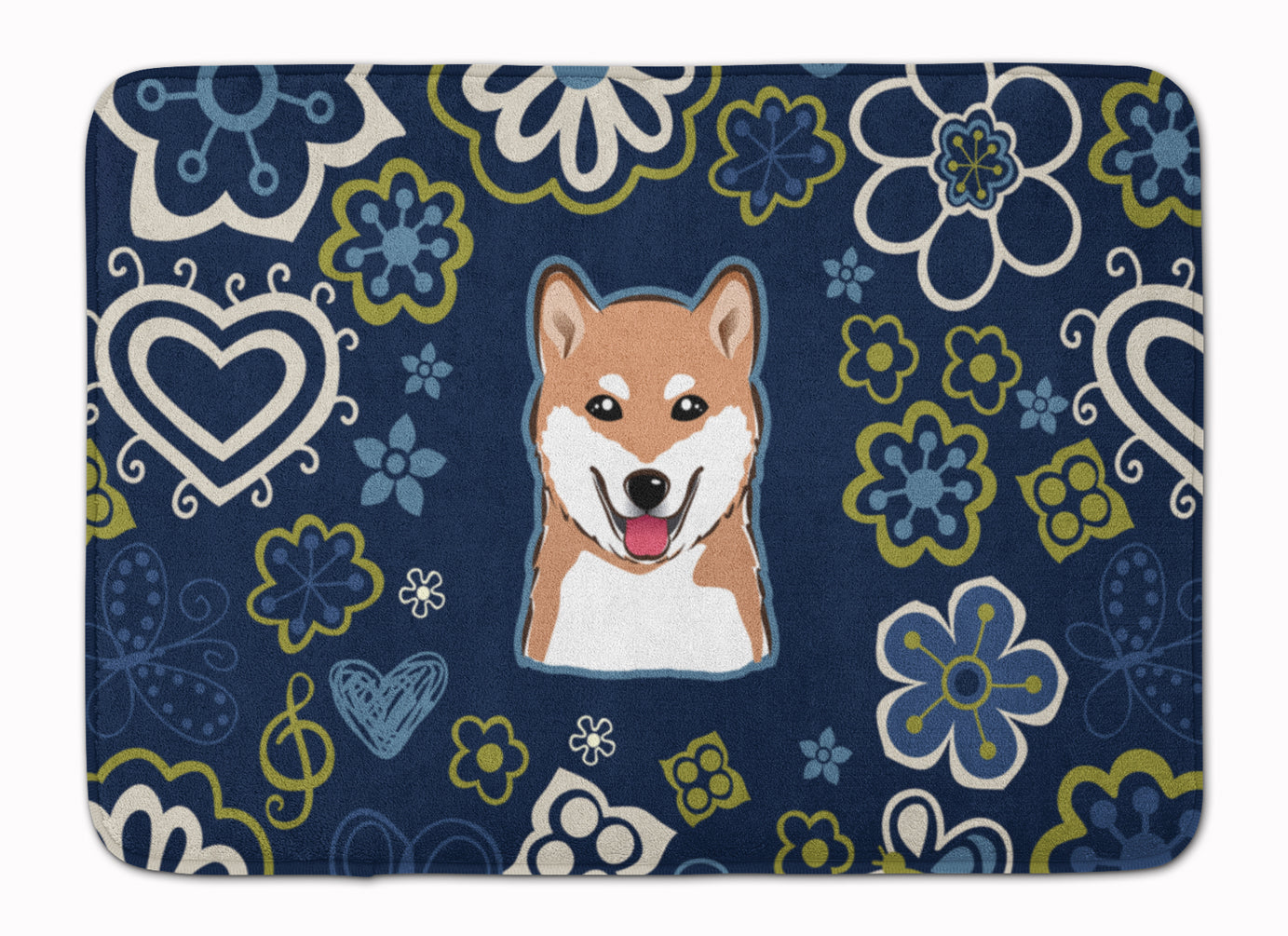 Blue Flowers Shiba Inu Machine Washable Memory Foam Mat BB5076RUG - the-store.com