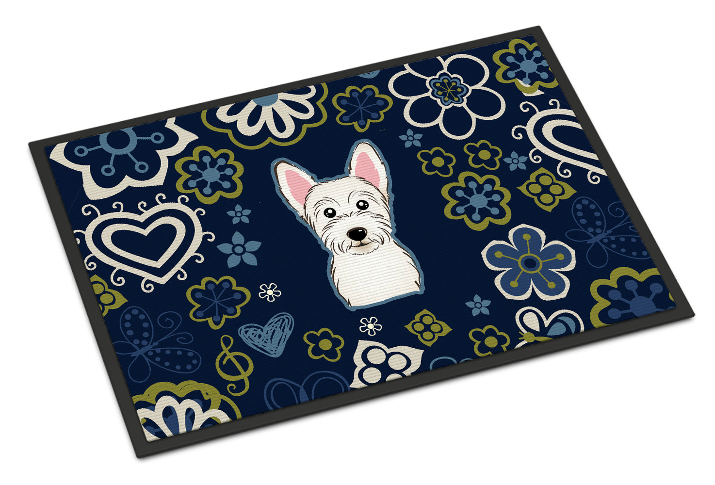 Blue Flowers Westie Indoor or Outdoor Mat 18x27 BB5077MAT - the-store.com