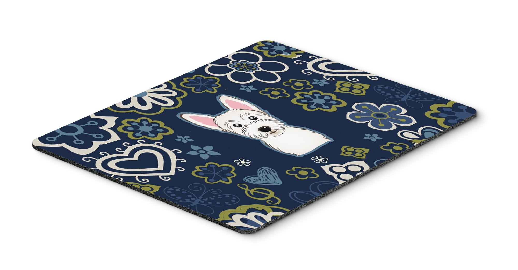 Blue Flowers Westie Mouse Pad, Hot Pad or Trivet by Caroline's Treasures