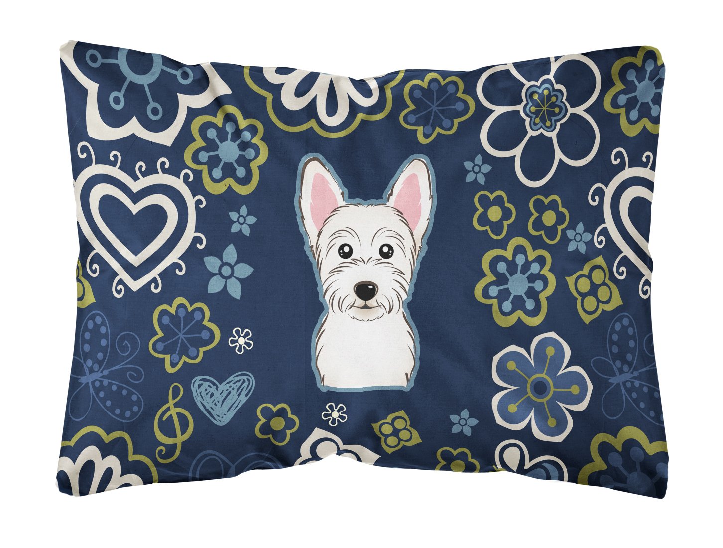 Blue Flowers Westie Canvas Fabric Decorative Pillow BB5077PW1216 by Caroline's Treasures