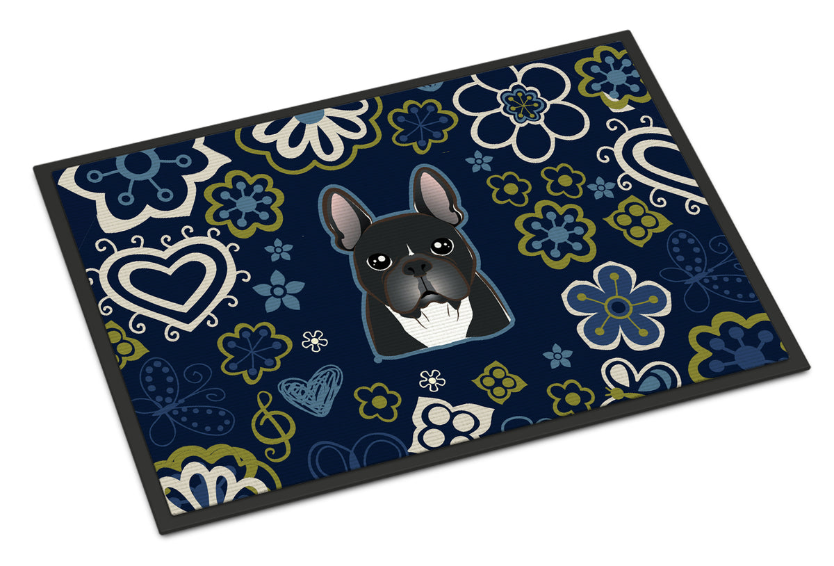 Blue Flowers French Bulldog Indoor or Outdoor Mat 18x27 BB5078MAT - the-store.com