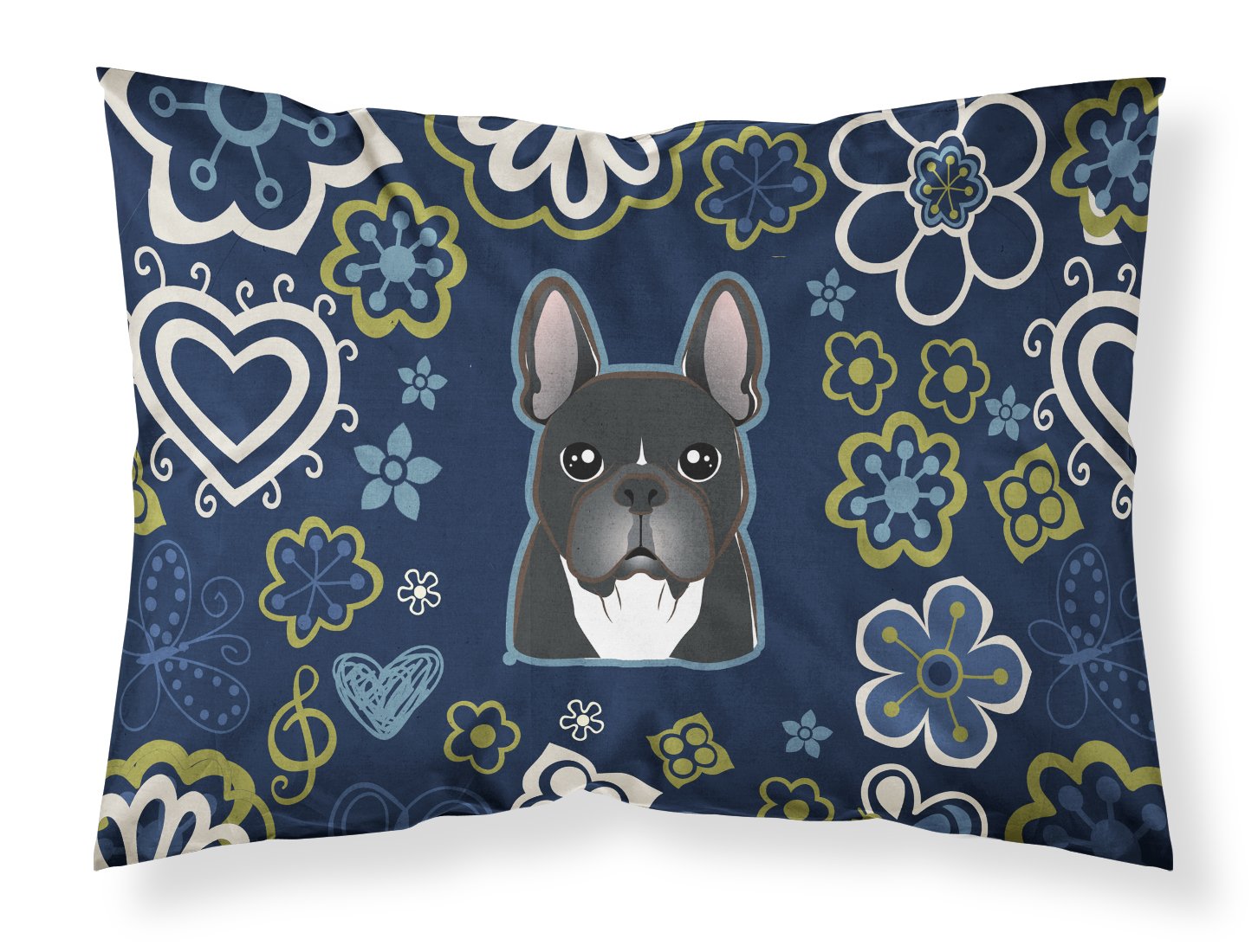 Blue Flowers French Bulldog Fabric Standard Pillowcase BB5078PILLOWCASE by Caroline's Treasures