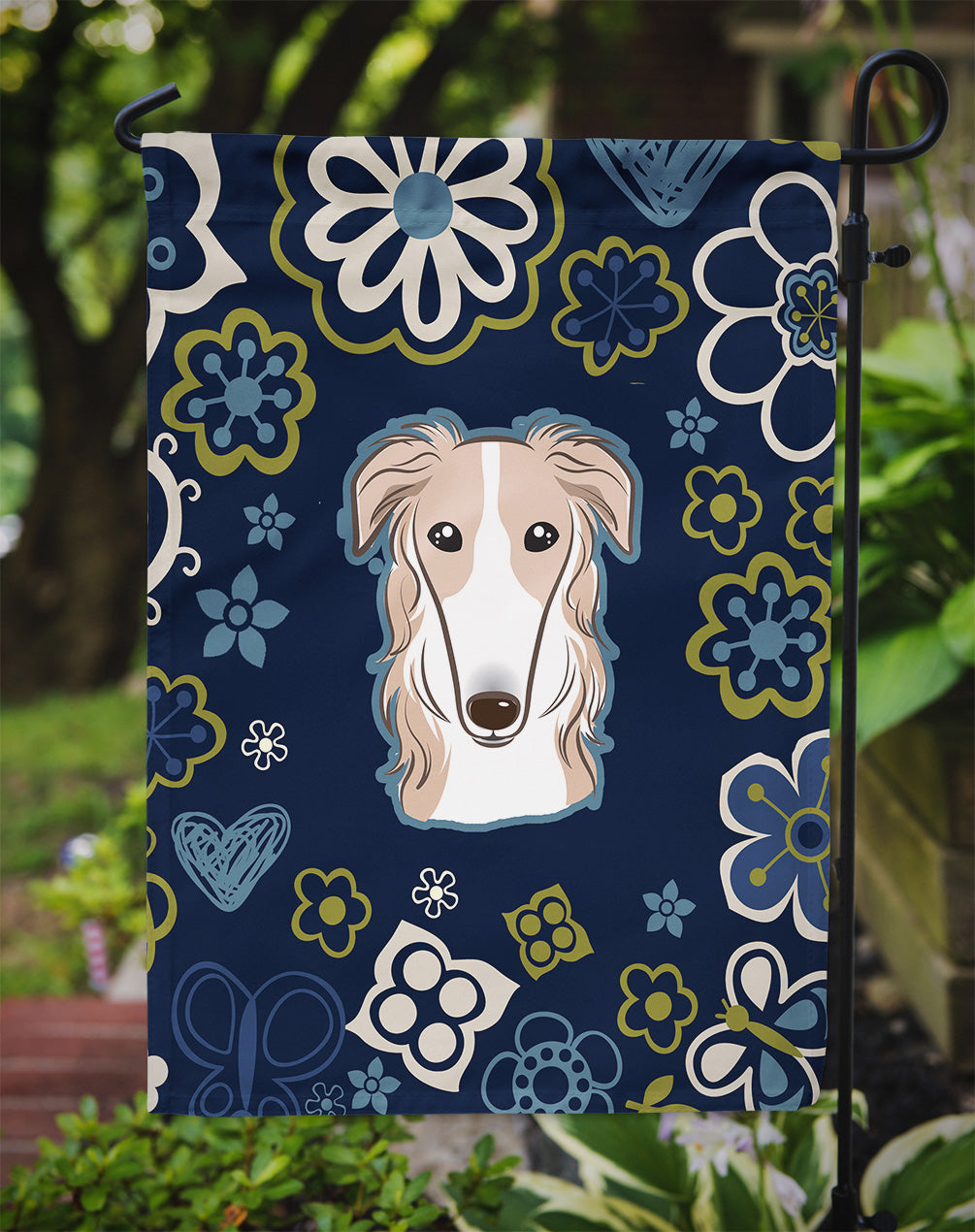 Blue Flowers Borzoi Flag Garden Size BB5079GF  the-store.com.