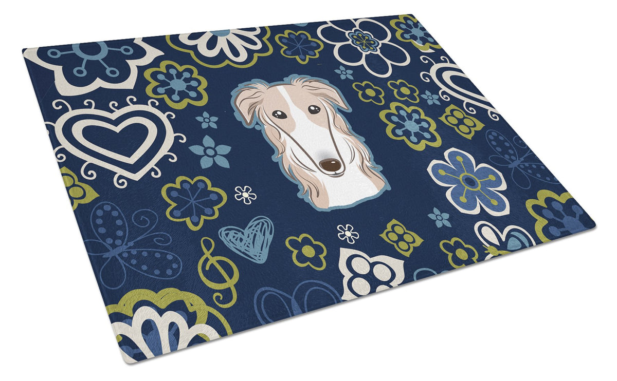 Blue Flowers Borzoi Glass Cutting Board Large BB5079LCB by Caroline&#39;s Treasures