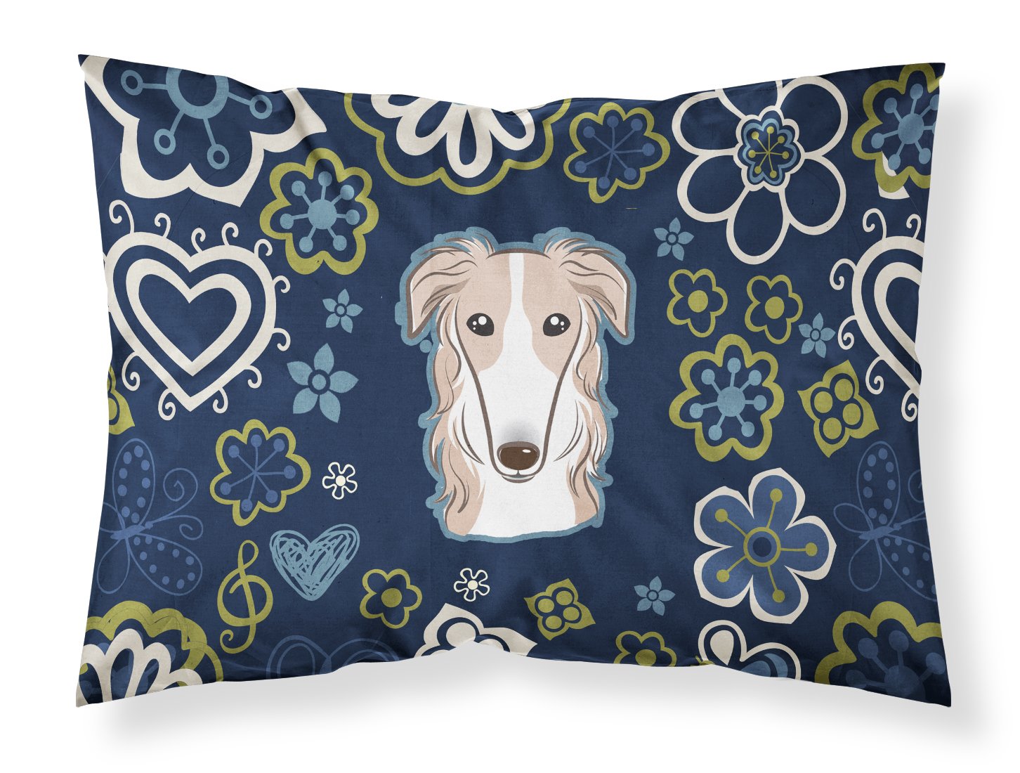 Blue Flowers Borzoi Fabric Standard Pillowcase BB5079PILLOWCASE by Caroline's Treasures