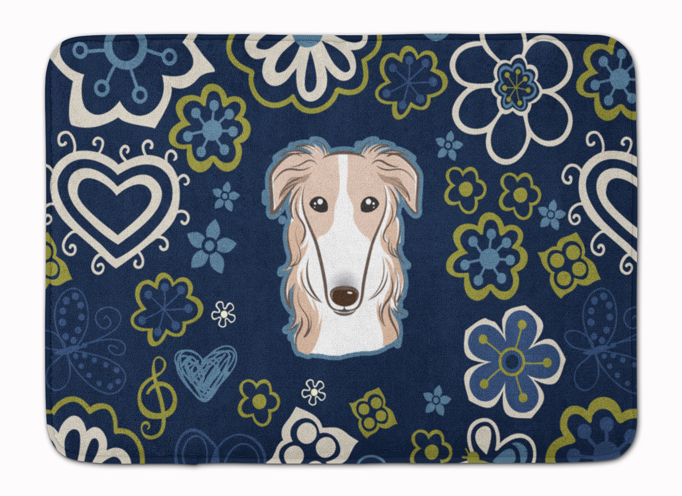 Blue Flowers Borzoi Machine Washable Memory Foam Mat BB5079RUG - the-store.com