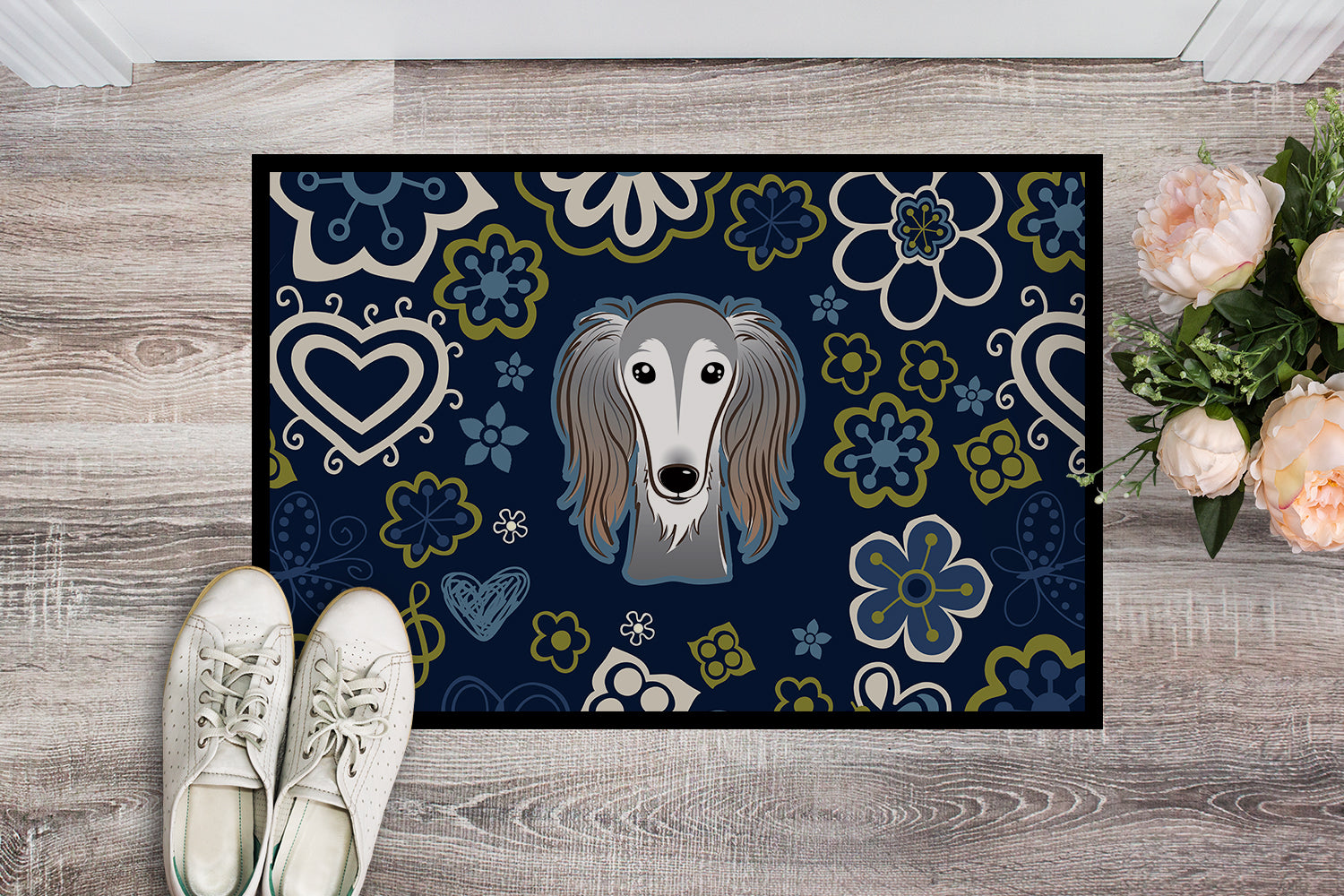 Blue Flowers Saluki Indoor or Outdoor Mat 18x27 BB5080MAT - the-store.com