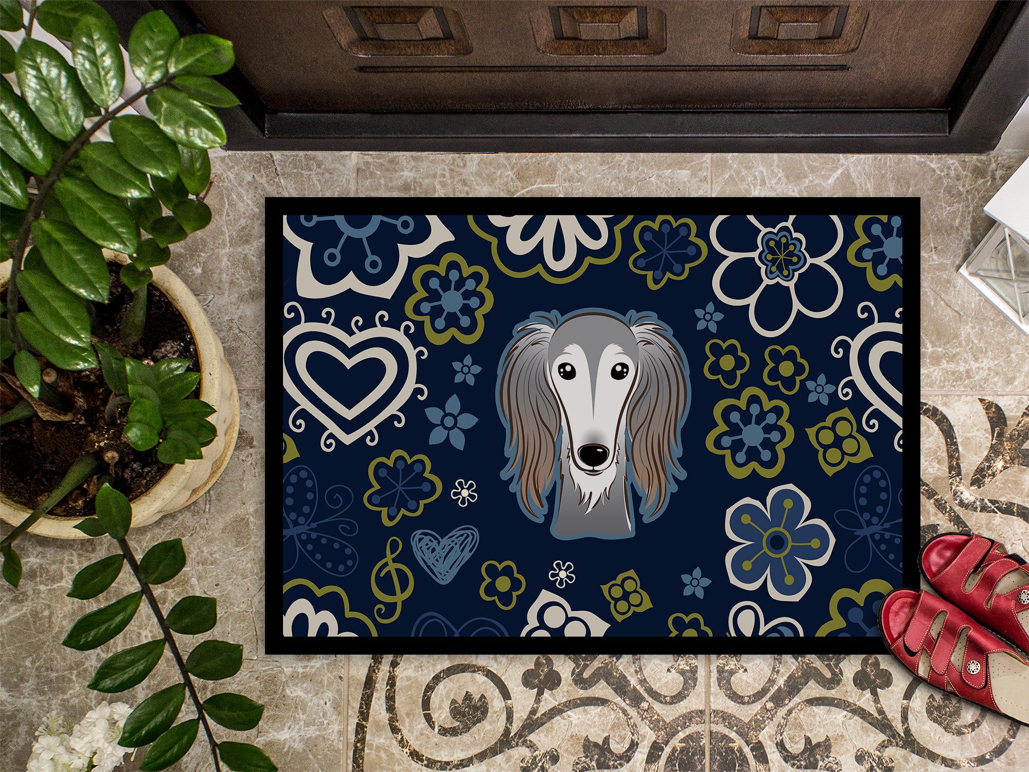 Blue Flowers Saluki Indoor or Outdoor Mat 18x27 BB5080MAT - the-store.com