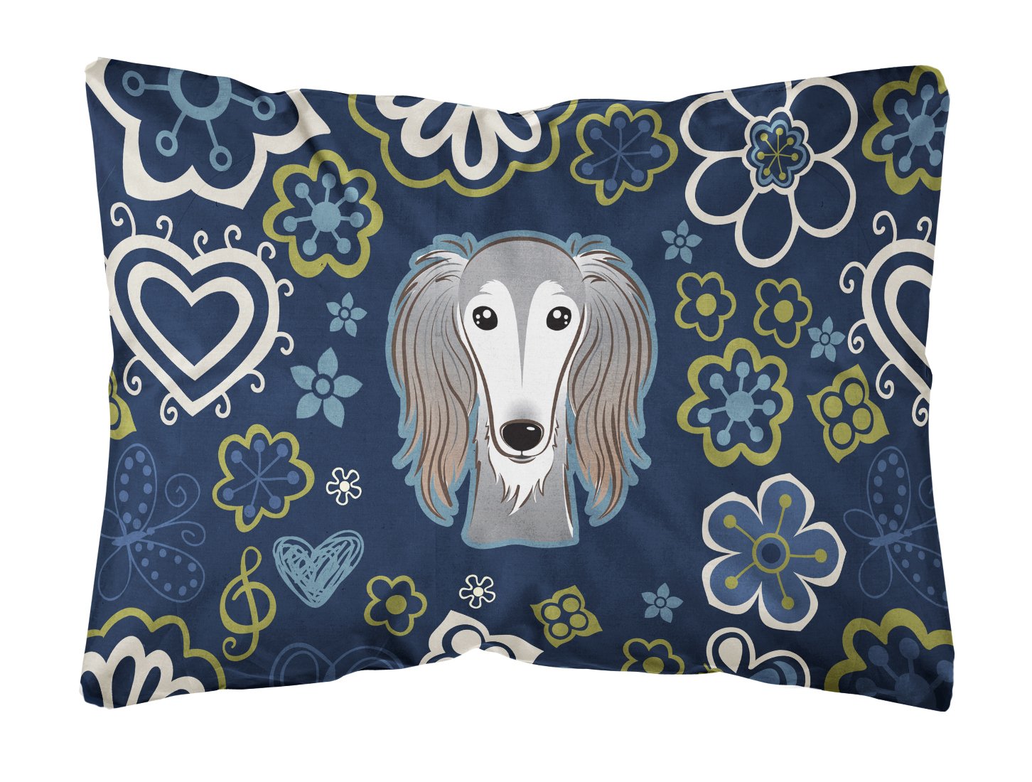 Blue Flowers Saluki Canvas Fabric Decorative Pillow BB5080PW1216 by Caroline's Treasures