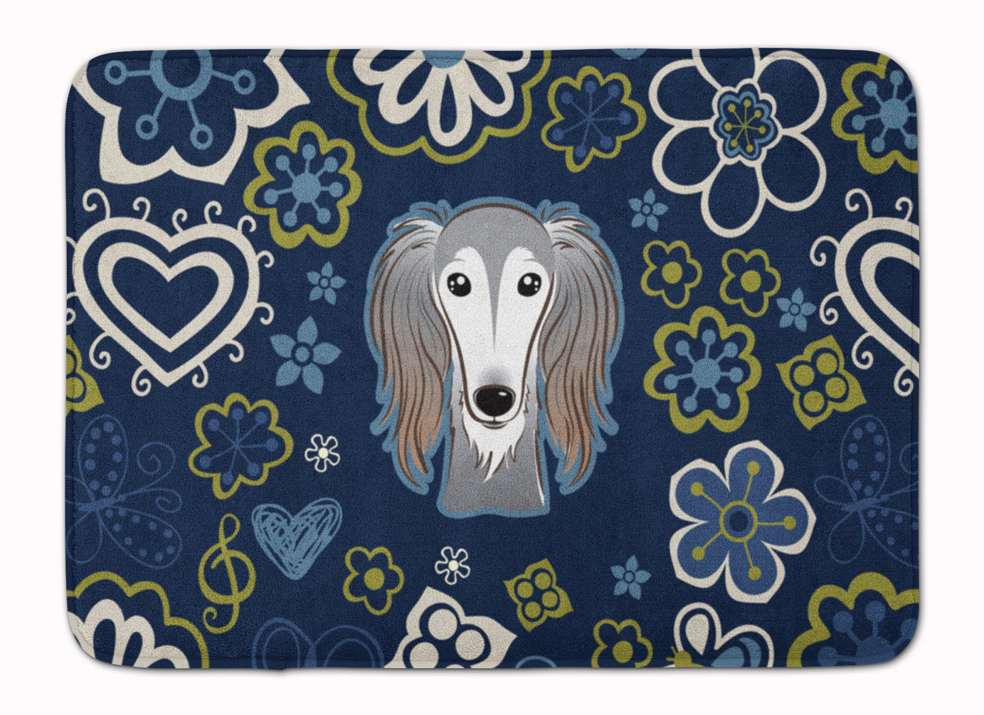 Blue Flowers Saluki Machine Washable Memory Foam Mat BB5080RUG - the-store.com