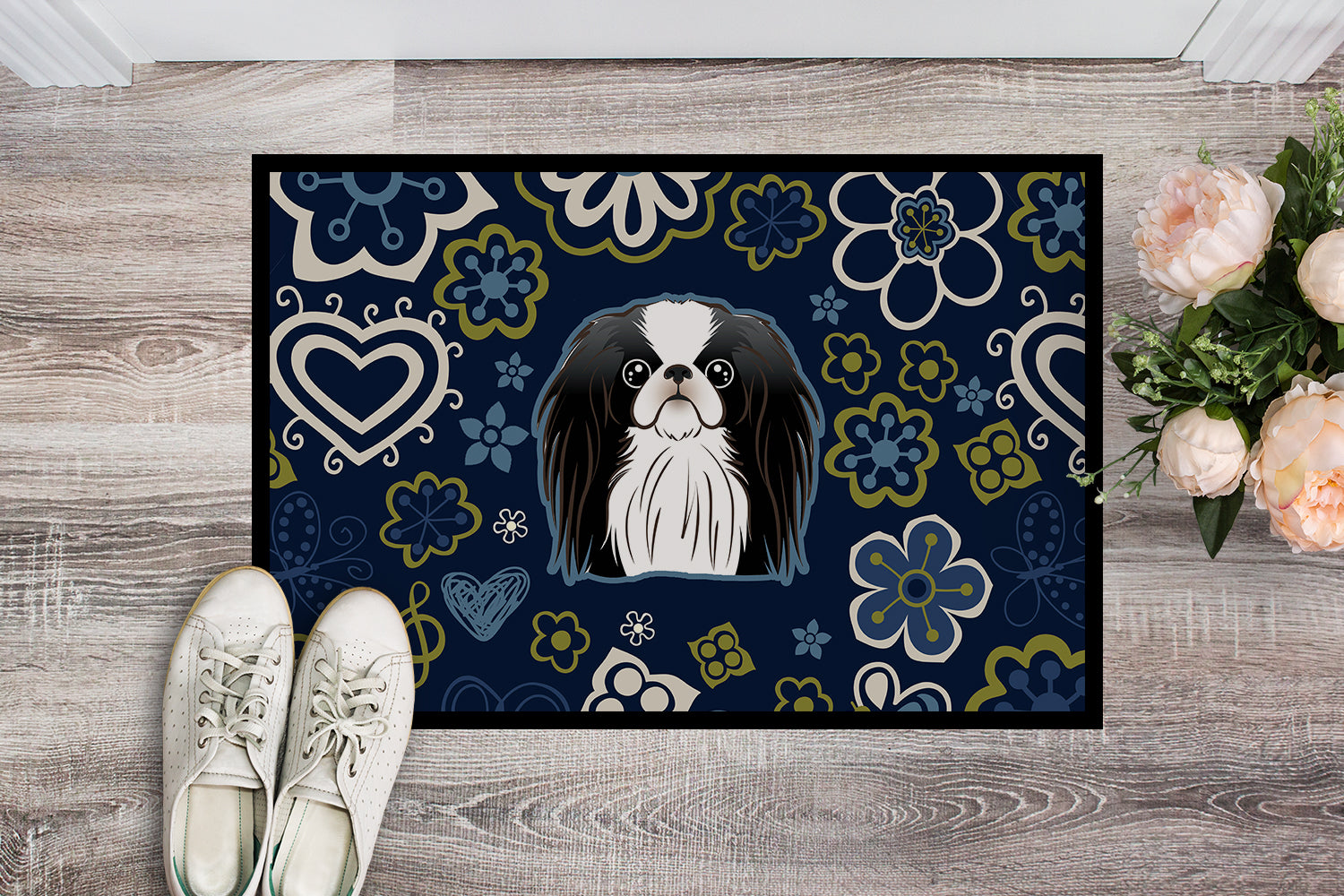 Blue Flowers Japanese Chin Indoor or Outdoor Mat 18x27 BB5081MAT - the-store.com