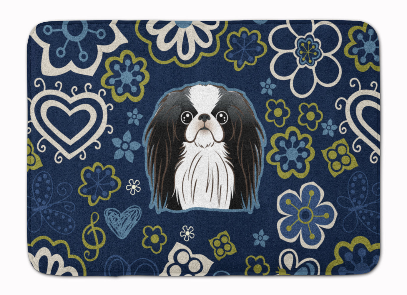 Blue Flowers Japanese Chin Machine Washable Memory Foam Mat BB5081RUG - the-store.com