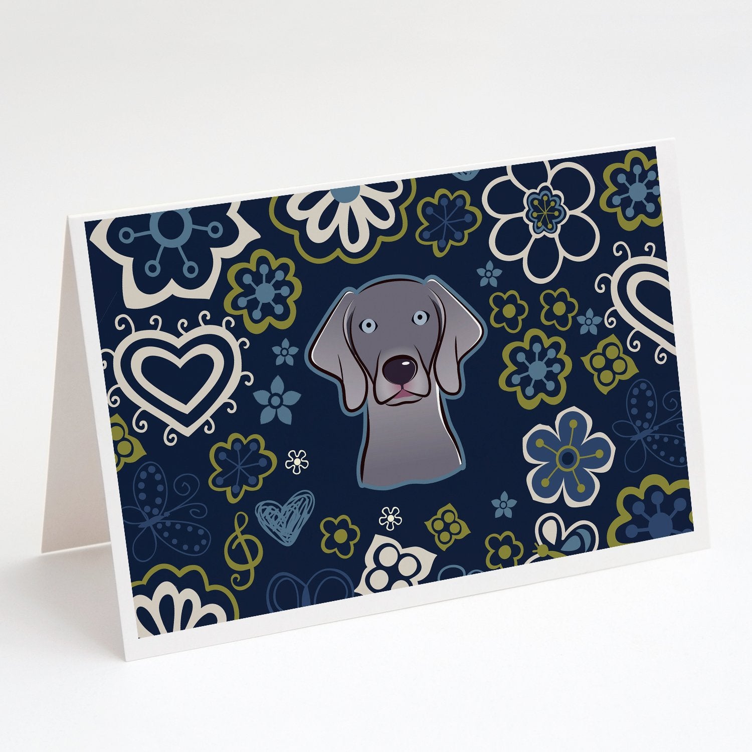 Buy this Blue Flowers Weimaraner Greeting Cards and Envelopes Pack of 8