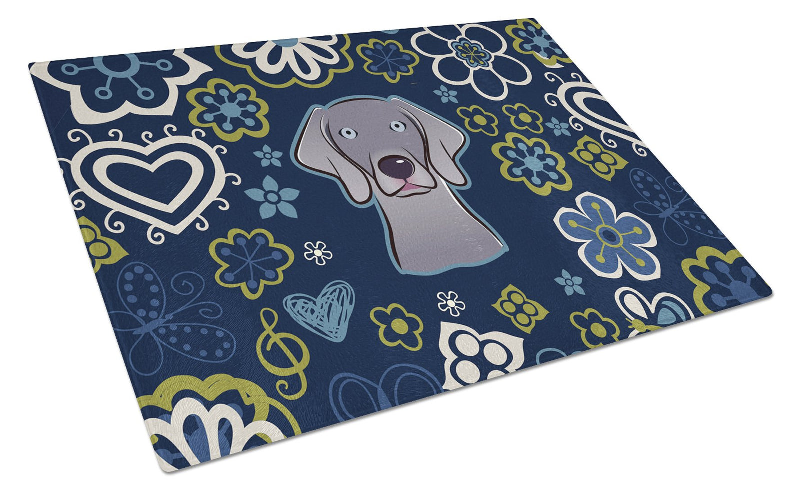 Blue Flowers Weimaraner Glass Cutting Board Large BB5082LCB by Caroline's Treasures