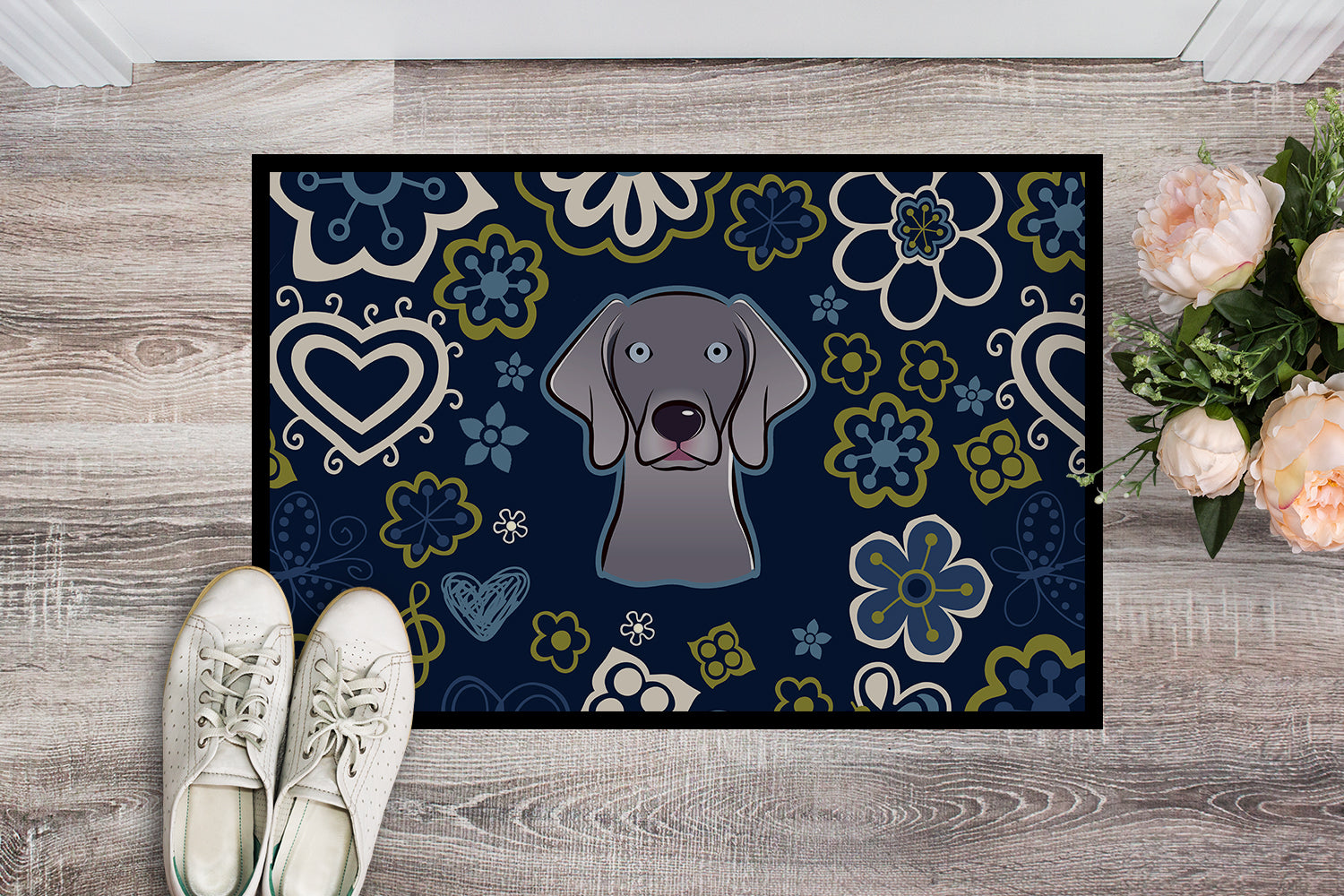 Blue Flowers Weimaraner Indoor or Outdoor Mat 18x27 BB5082MAT - the-store.com