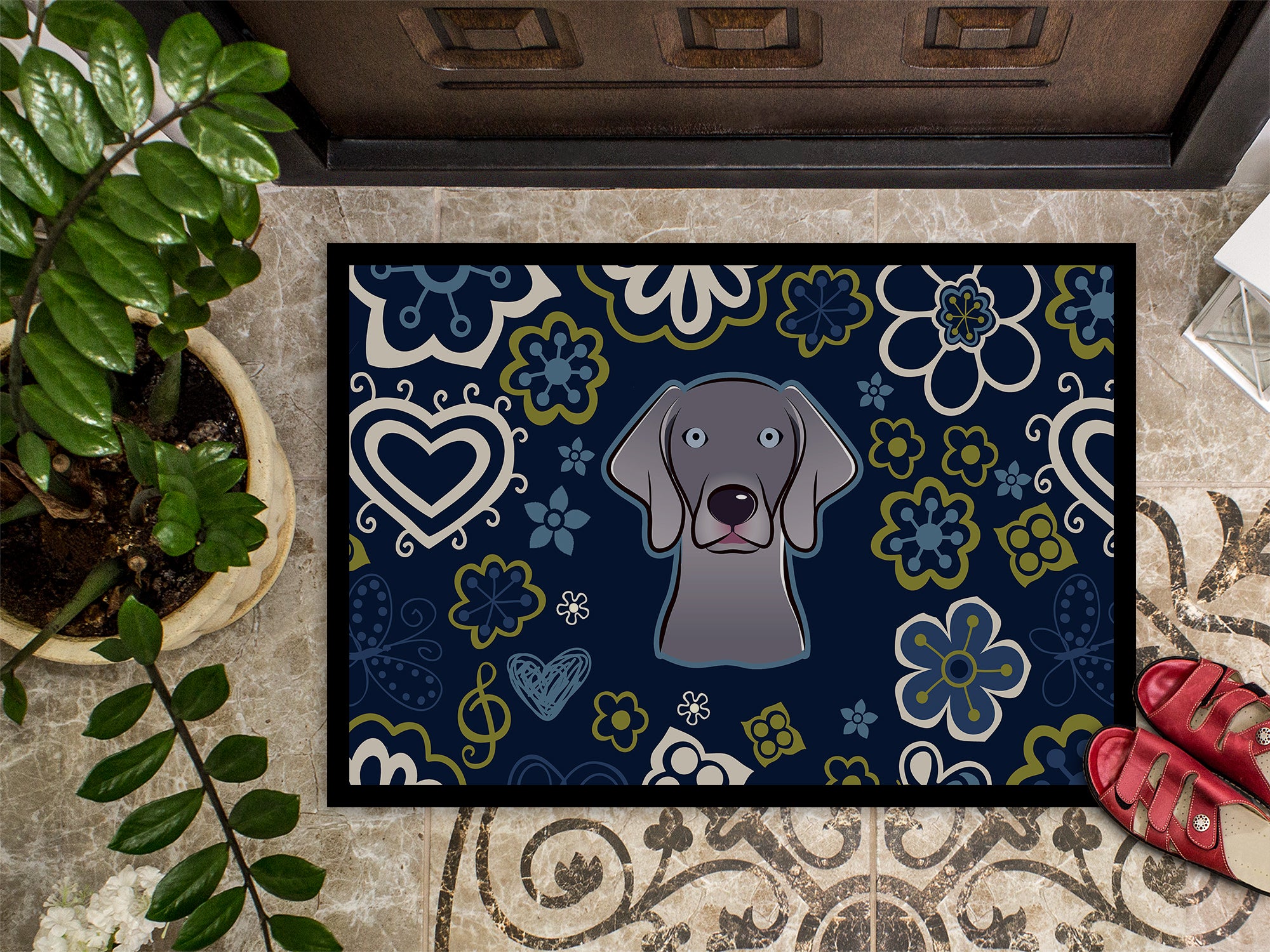 Blue Flowers Weimaraner Indoor or Outdoor Mat 18x27 BB5082MAT - the-store.com