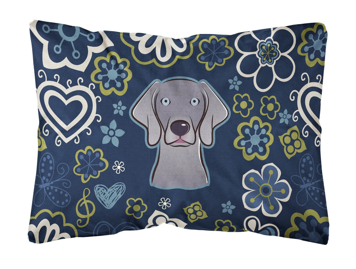 Blue Flowers Weimaraner Canvas Fabric Decorative Pillow BB5082PW1216 by Caroline&#39;s Treasures