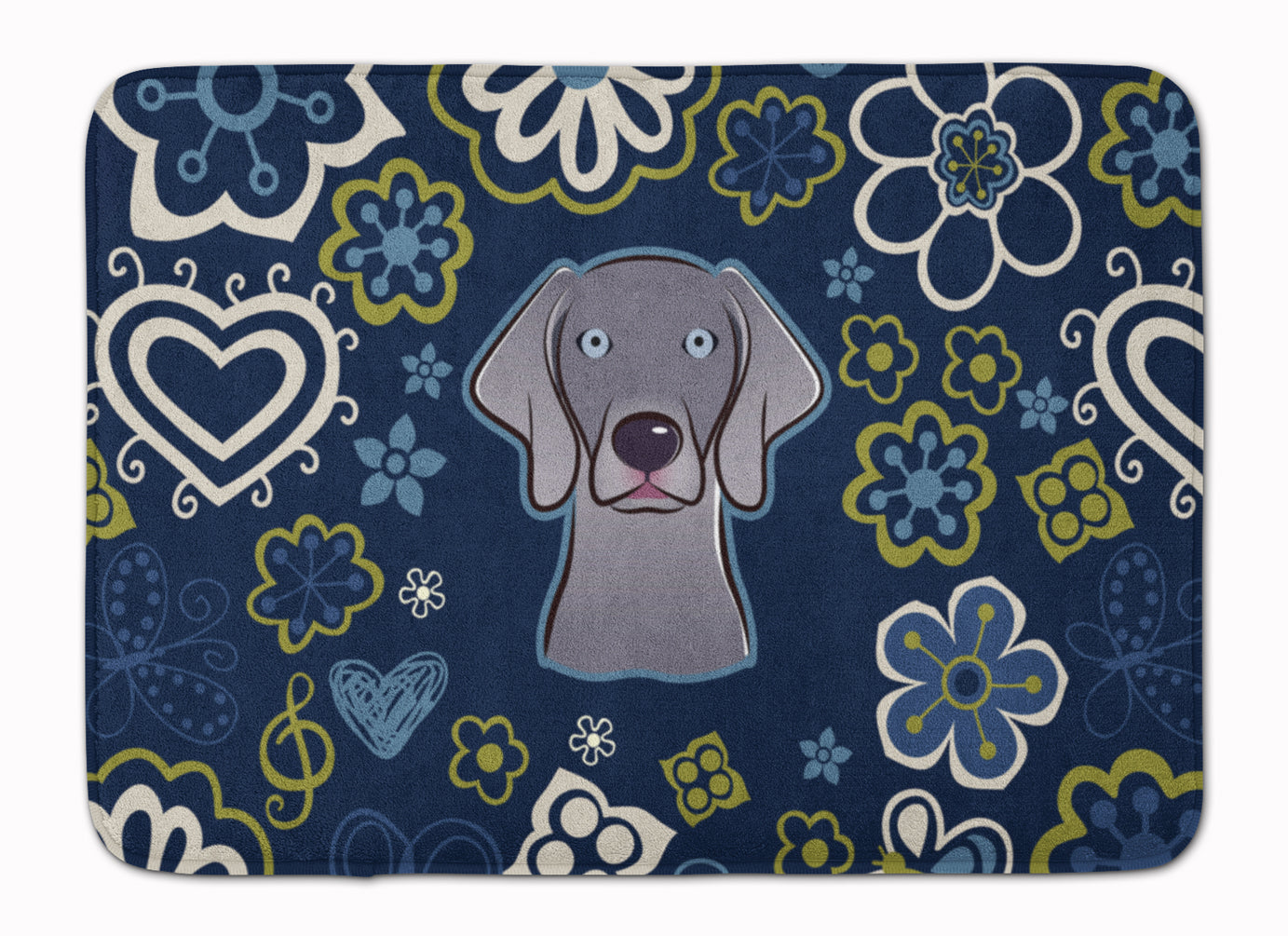 Blue Flowers Weimaraner Machine Washable Memory Foam Mat BB5082RUG - the-store.com