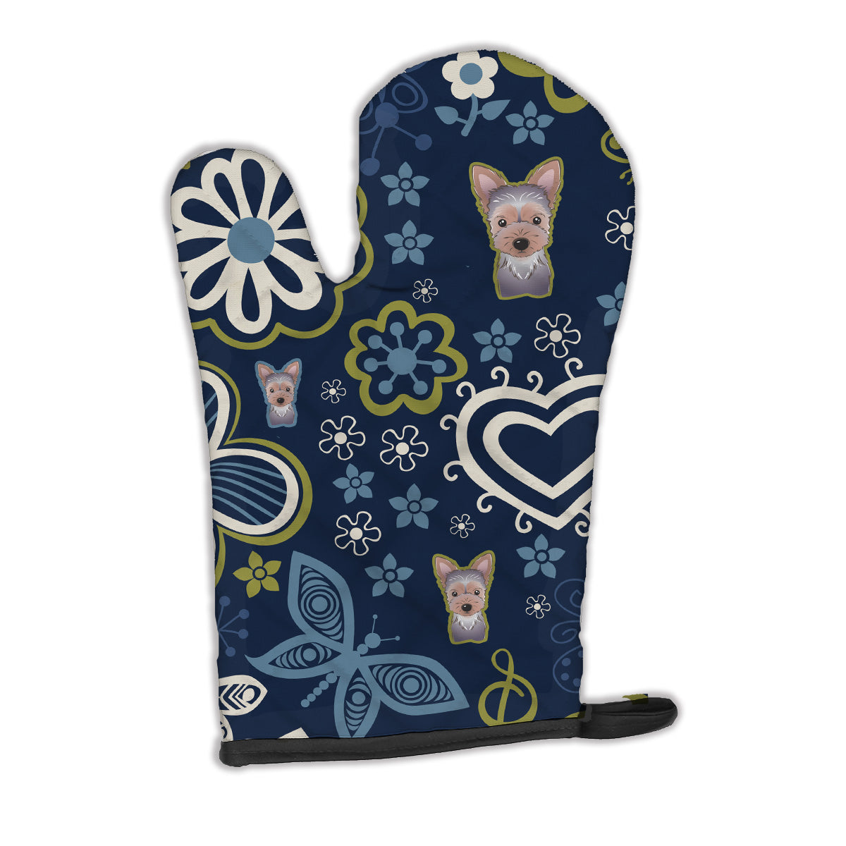 Blue Flowers Yorkie Puppy Oven Mitt BB5083OVMT  the-store.com.