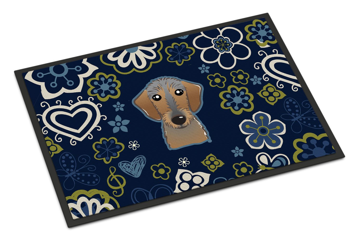 Blue Flowers Wirehaired Dachshund Indoor or Outdoor Mat 18x27 BB5084MAT - the-store.com