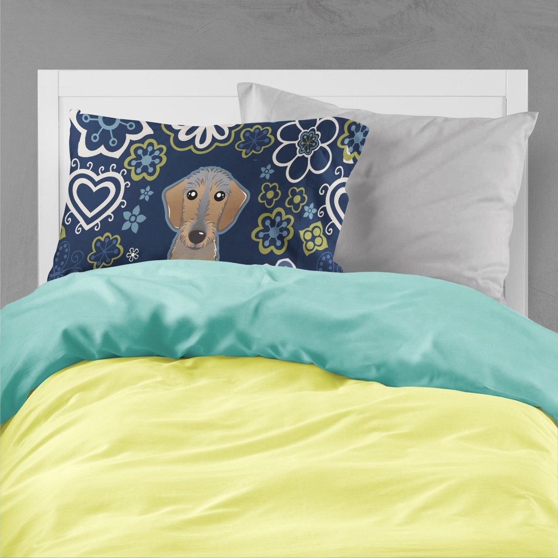 Blue Flowers Wirehaired Dachshund Fabric Standard Pillowcase BB5084PILLOWCASE by Caroline's Treasures