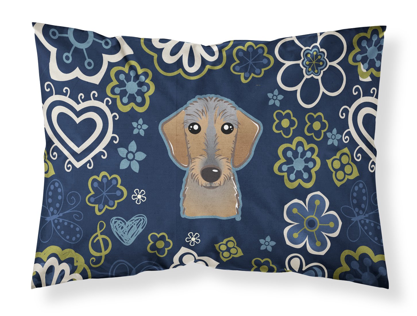 Blue Flowers Wirehaired Dachshund Fabric Standard Pillowcase BB5084PILLOWCASE by Caroline's Treasures