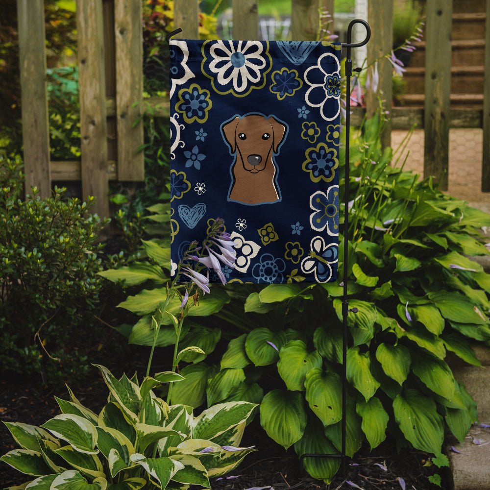 Blue Flowers Chocolate Labrador Flag Garden Size BB5085GF  the-store.com.