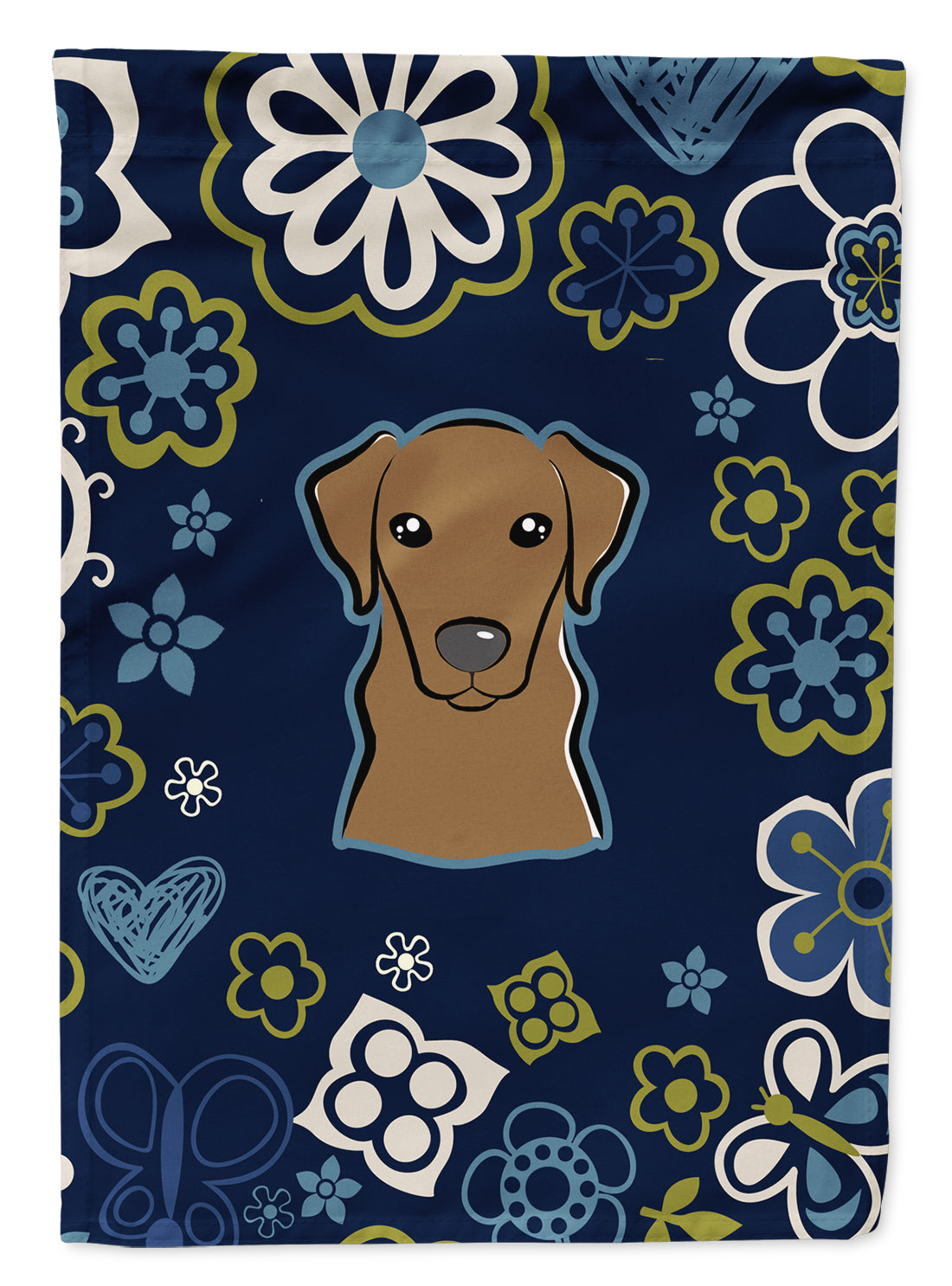 Blue Flowers Chocolate Labrador Flag Garden Size BB5085GF  the-store.com.